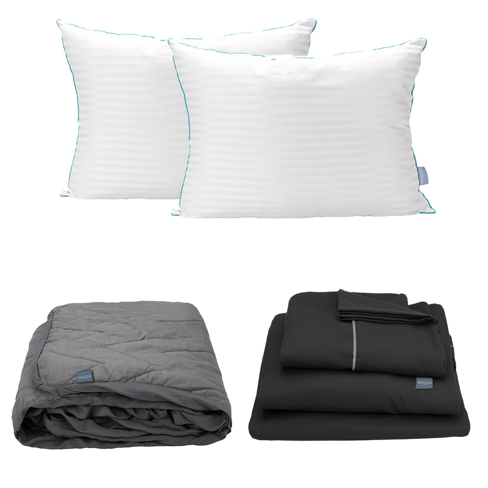 Sábanas Dicasa Royal Negro + Protector Lux Gris + Almohada Royal Twin Queen Size