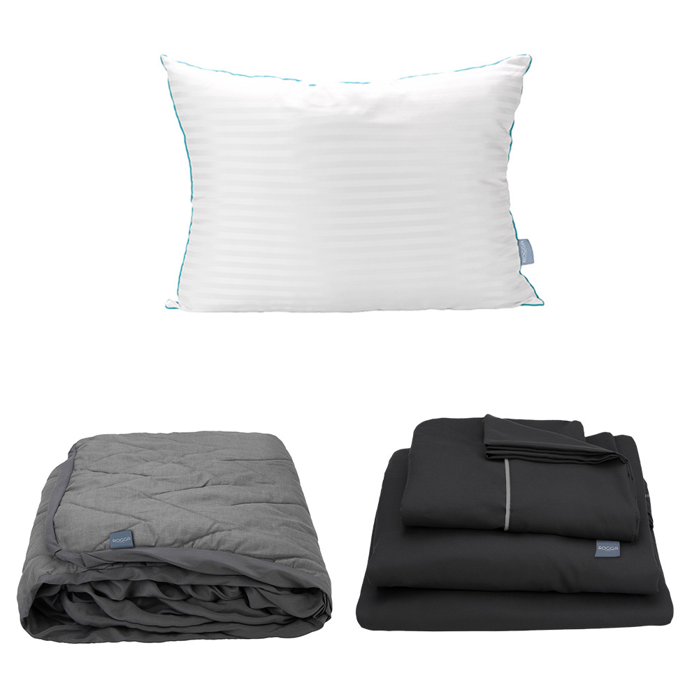 Sábanas Dicasa Royal Negro + Protector Lux Gris + Almohada Royal Individual