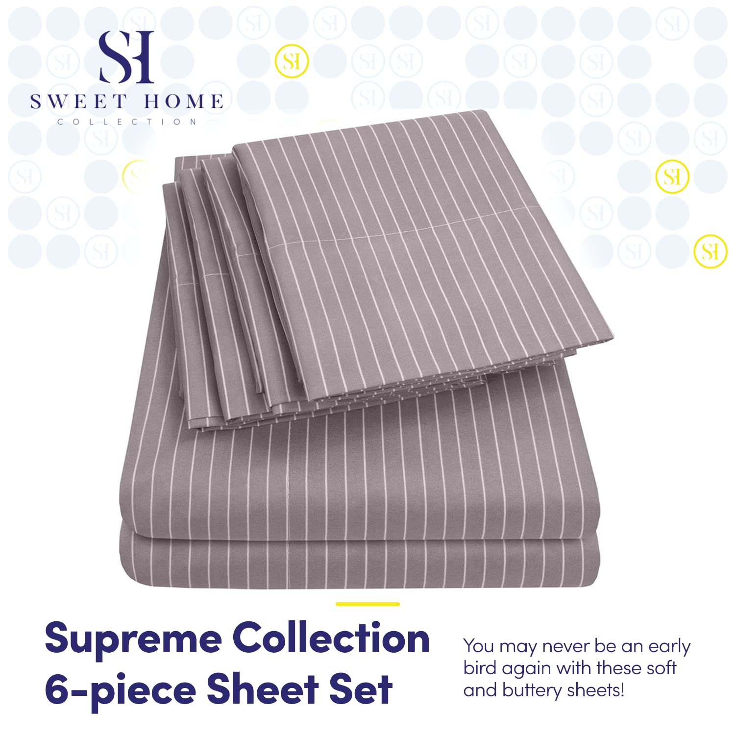 Foto 3 pulgar | Juego De Sábanas Sweet Home Collection Pinstripe Gray Queen - Venta Internacional.