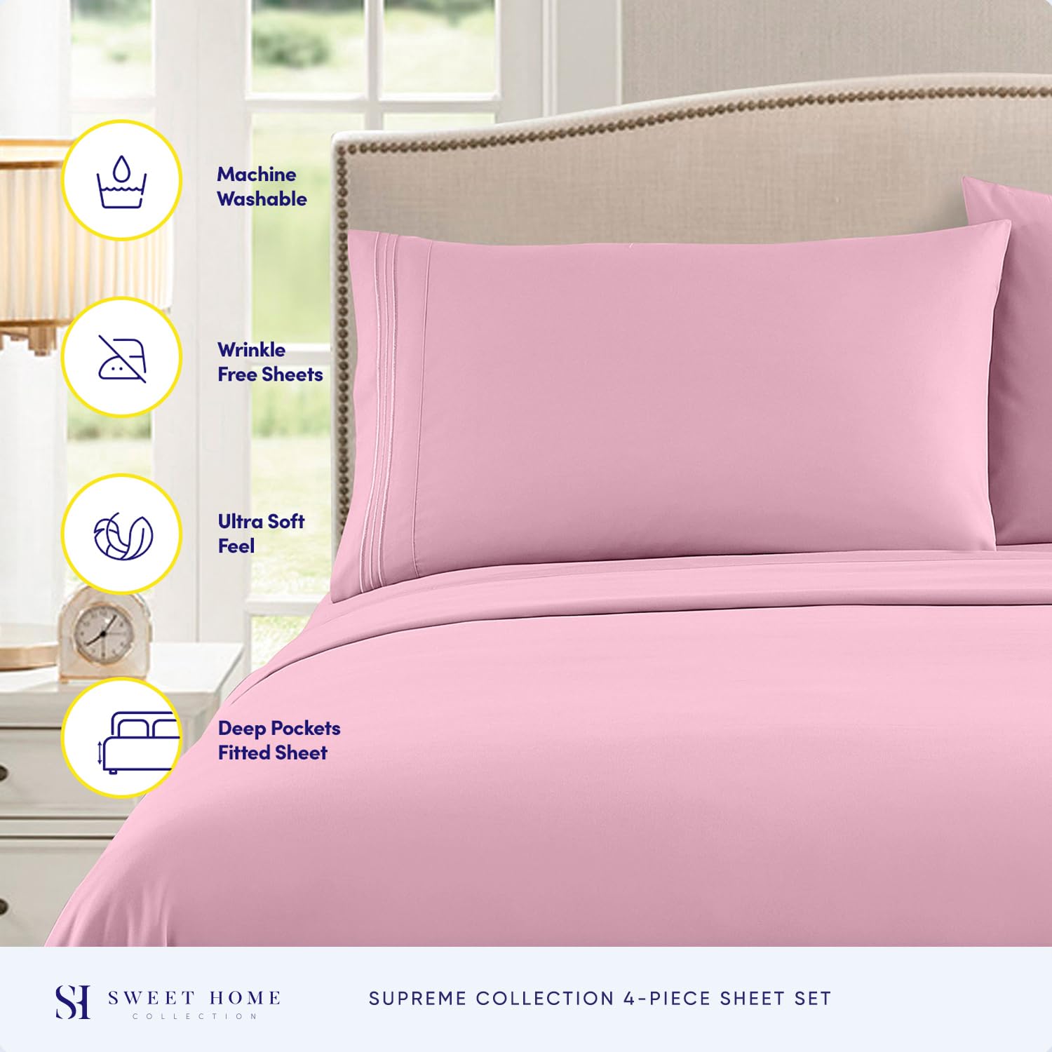 Foto 2 | Sábanas Sweet Home Collection Supreme Queen Pink - Venta Internacional.