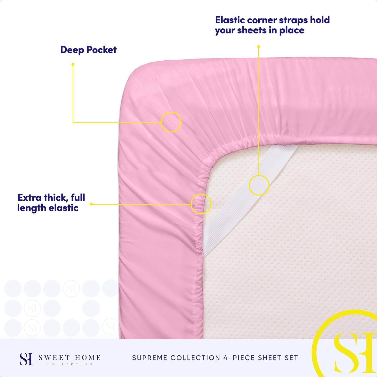 Foto 6 pulgar | Sábanas Sweet Home Collection Supreme Queen Pink - Venta Internacional.