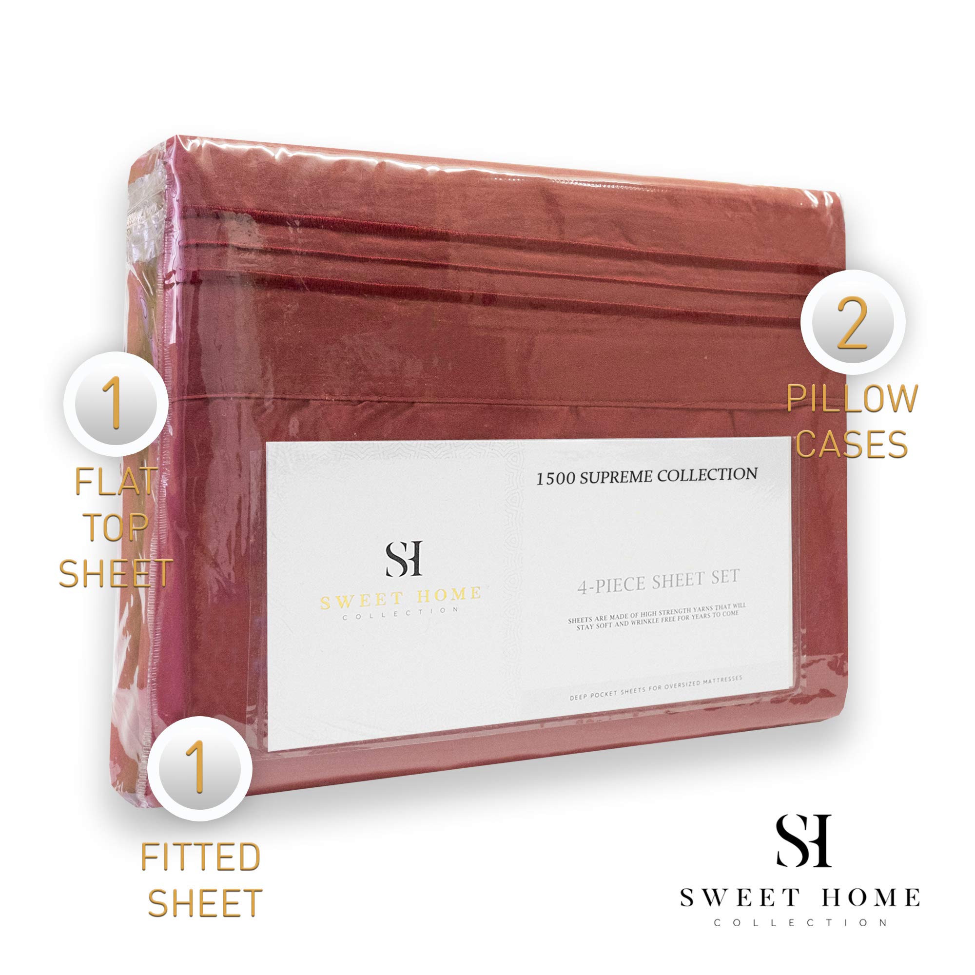 Foto 5 | Juego De Sábanas Sweet Home Collection 1500 Supreme Queen Burgundy - Venta Internacional.