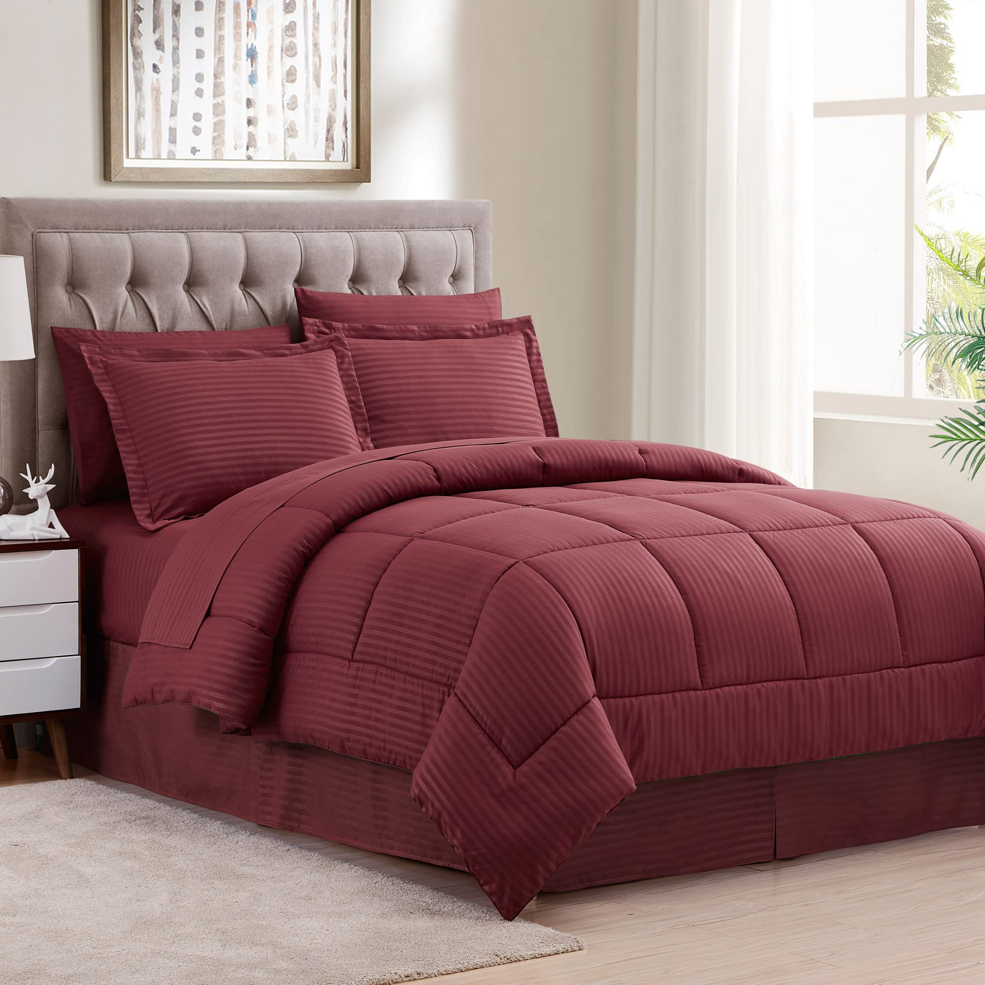 Set De Edredón Sweet Home Collection Dobby Burgundy Twin - Venta Internacional.