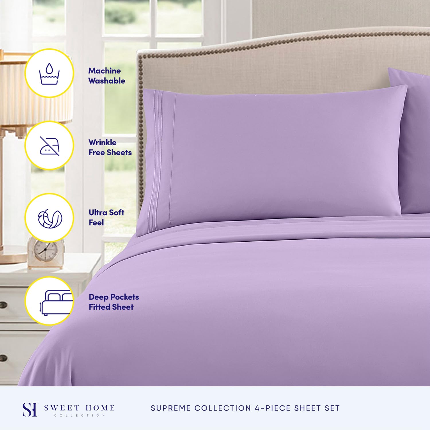 Foto 3 pulgar | Sábanas Sweet Home Collection Supreme Queen Lavender - Venta Internacional.