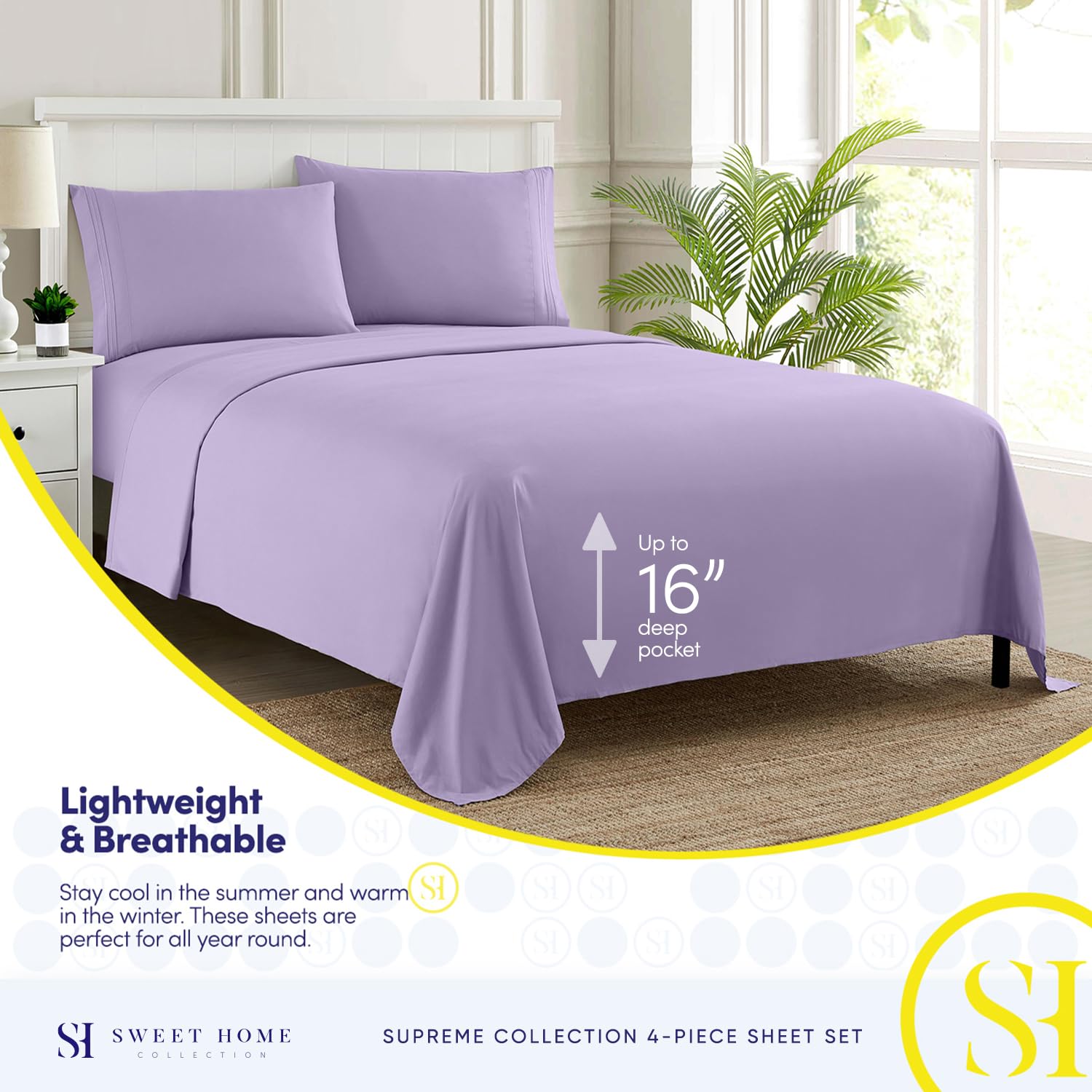 Foto 4 pulgar | Sábanas Sweet Home Collection Supreme Queen Lavender - Venta Internacional.