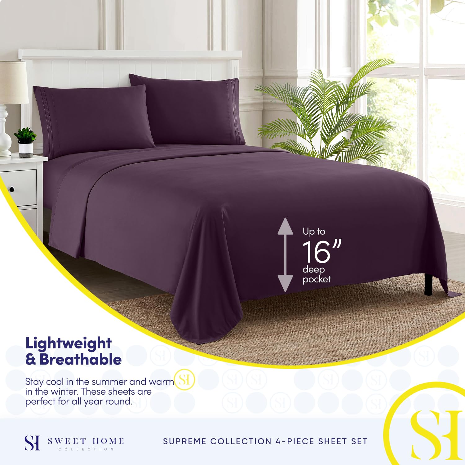 Foto 4 pulgar | Sábanas Sweet Home Collection Supreme Queen Purple - Venta Internacional.
