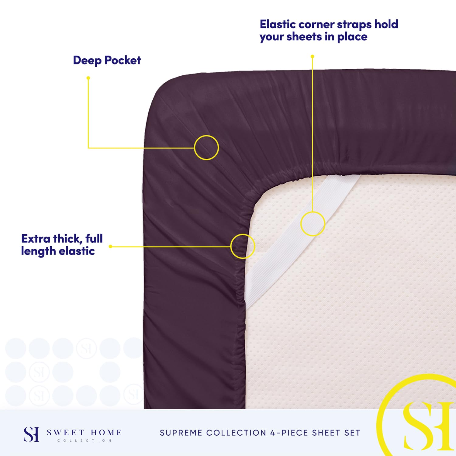 Foto 6 pulgar | Sábanas Sweet Home Collection Supreme Queen Purple - Venta Internacional.