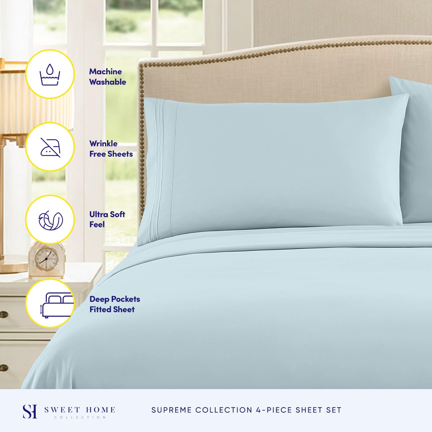 Foto 2 | Sábanas Sweet Home Collection Rv Short Queen, Color Azul Claro - Venta Internacional.