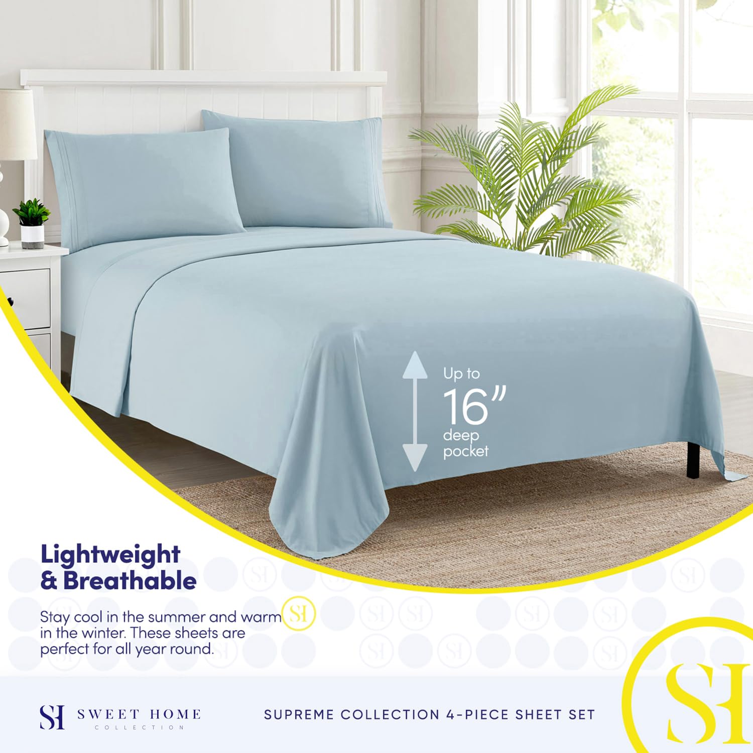 Foto 4 pulgar | Sábanas Sweet Home Collection Rv Short Queen, Color Azul Claro - Venta Internacional.
