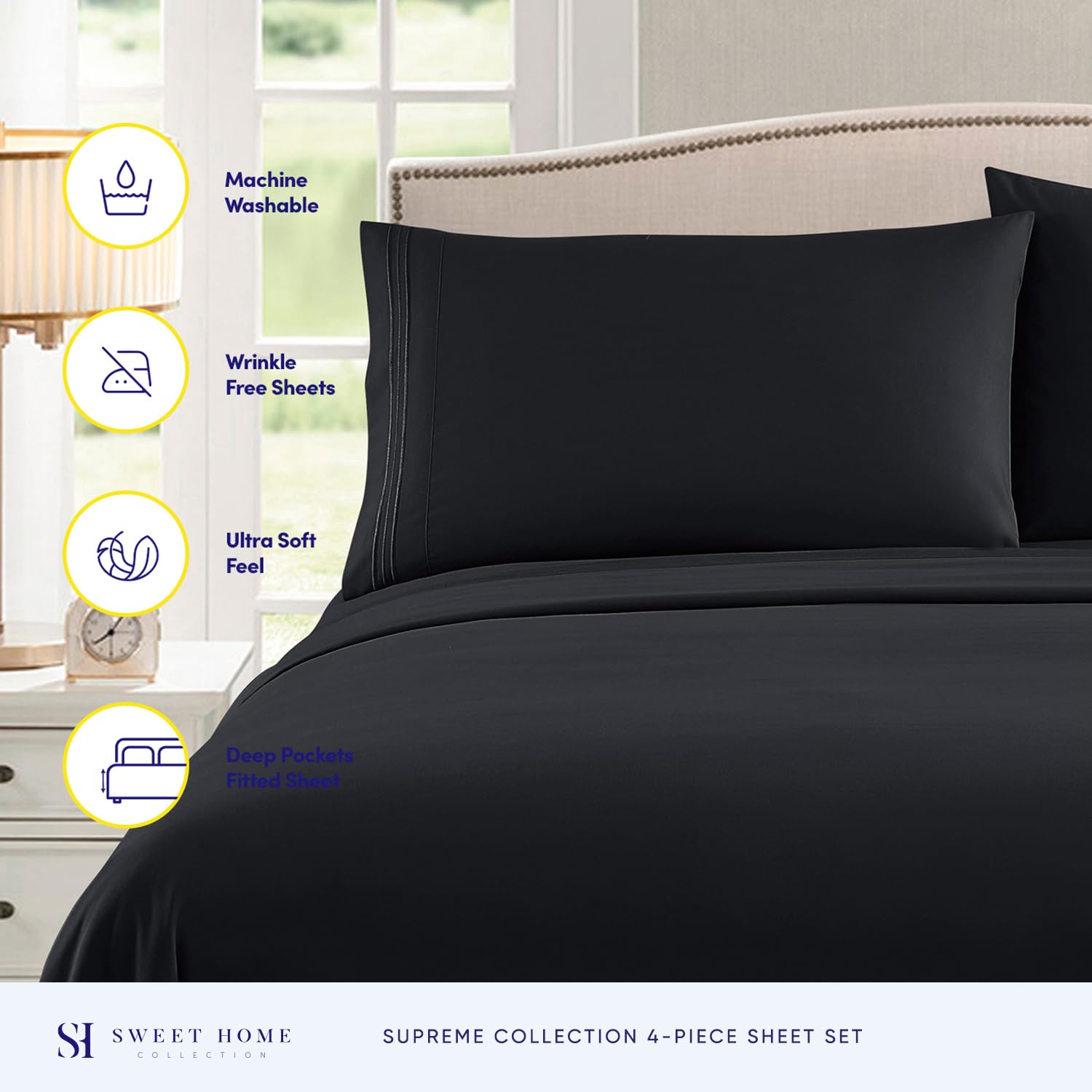 Foto 2 | Sábanas Sweet Home Collection Rv Short Queen, Color Negro - Venta Internacional.
