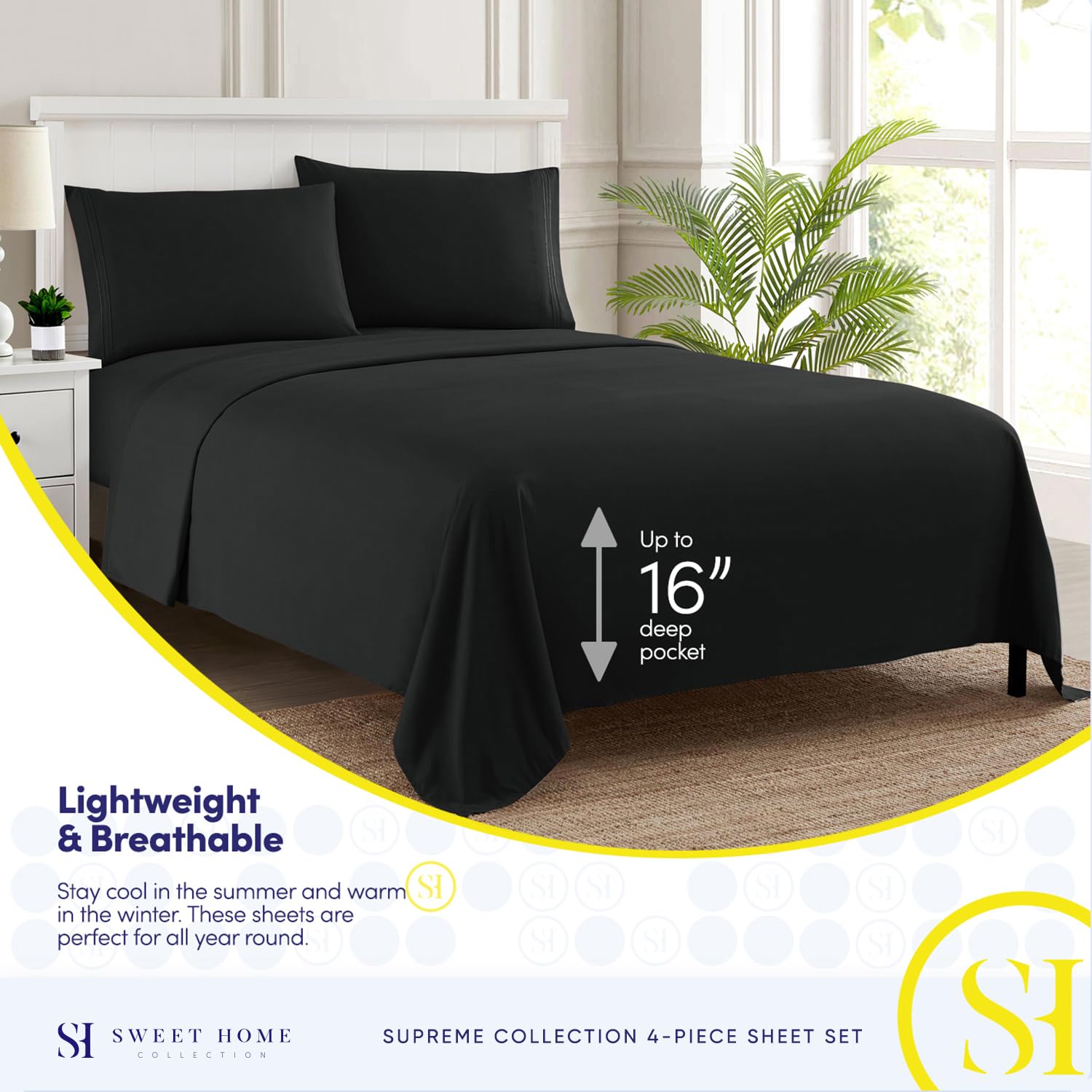 Foto 4 pulgar | Sábanas Sweet Home Collection Rv Short Queen, Color Negro - Venta Internacional.