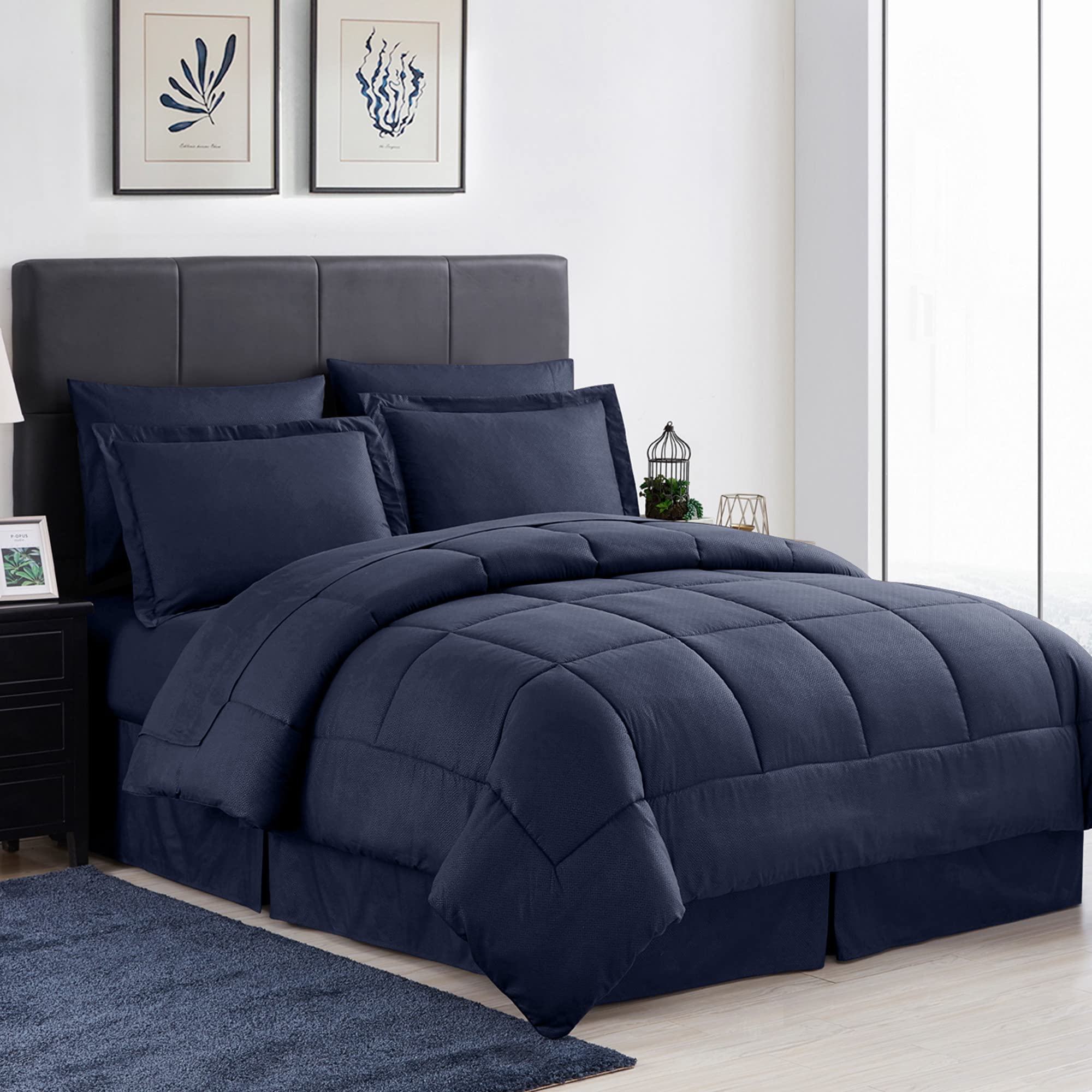 Foto 2 pulgar | Juego De Ropa De Cama Sweet Home Collection Greek Key Navy King Size - Venta Internacional.