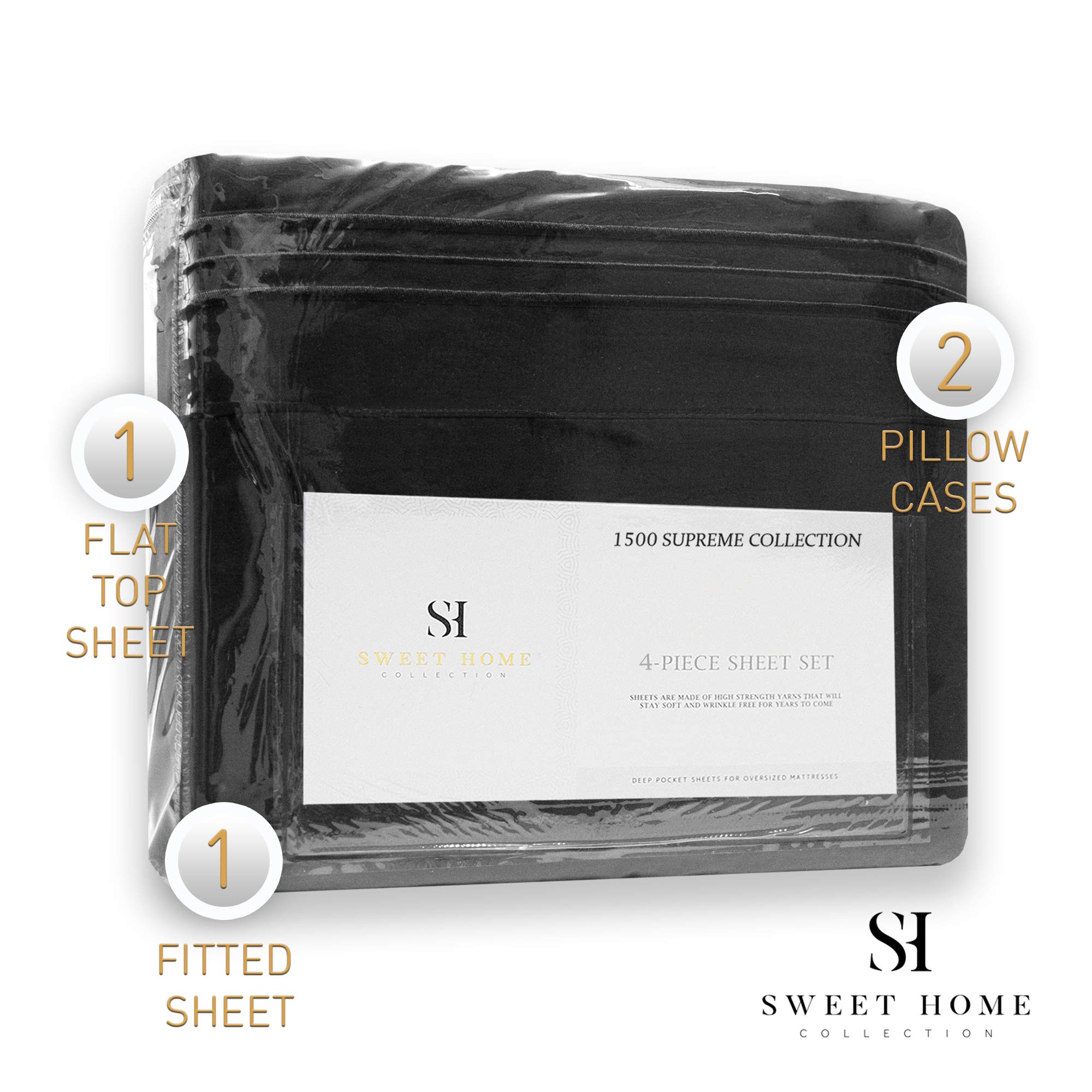 Foto 5 | Juego De Sábanas Sweet Home Collection 1500 Supreme, Color Negro Completo - Venta Internacional.