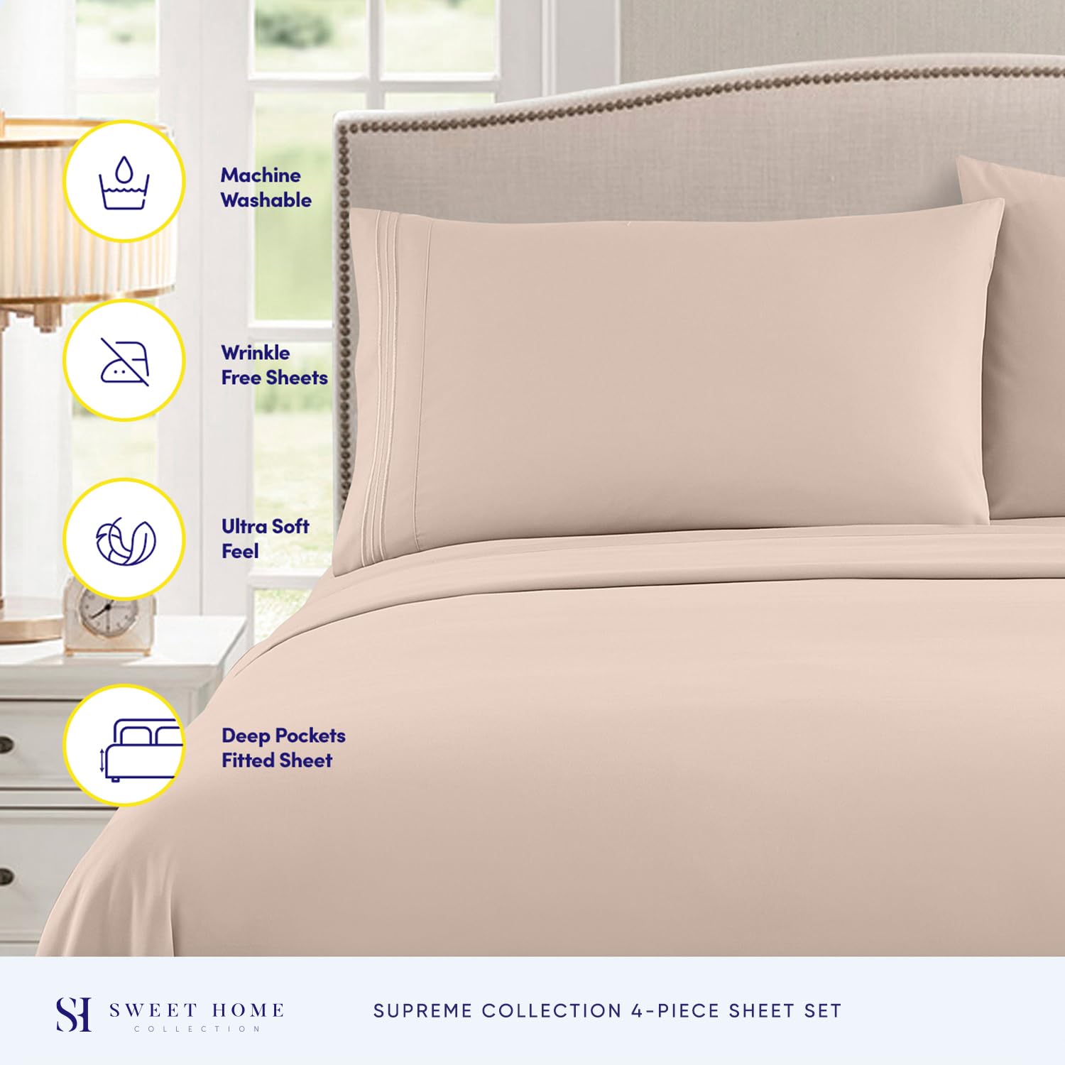 Foto 2 | Sábanas Sweet Home Collection Supreme Queen Beige - Venta Internacional.