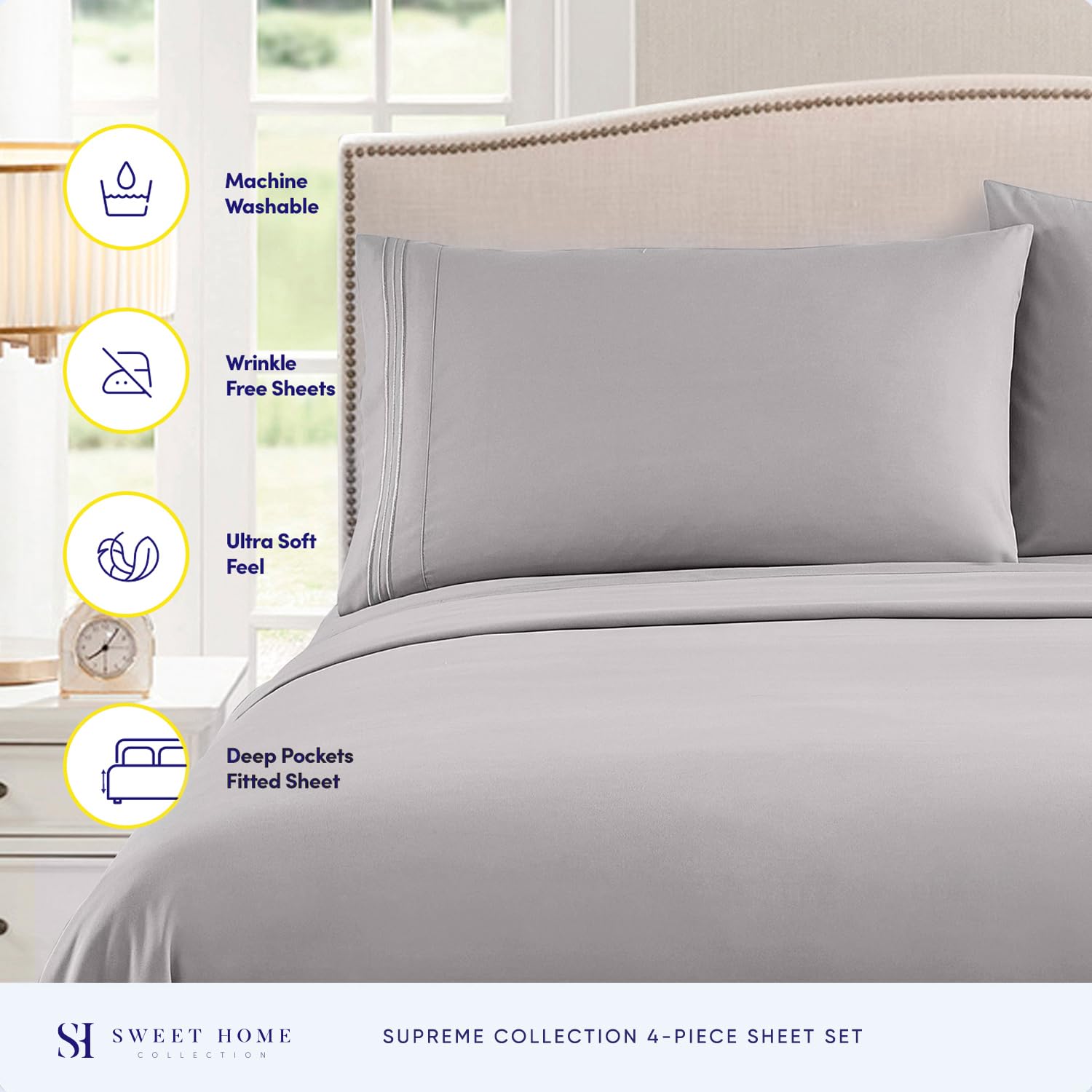 Foto 2 | Sábanas Sweet Home Collection Supreme King Silver - Venta Internacional.