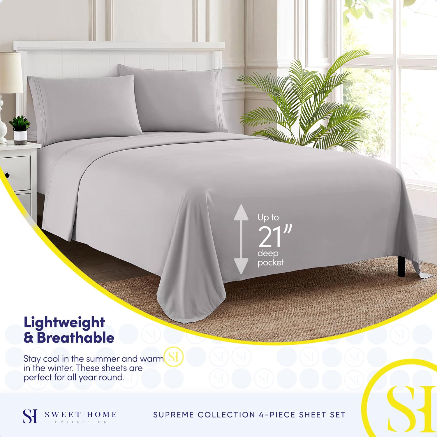 Foto 4 pulgar | Sábanas Sweet Home Collection Supreme King Silver - Venta Internacional.