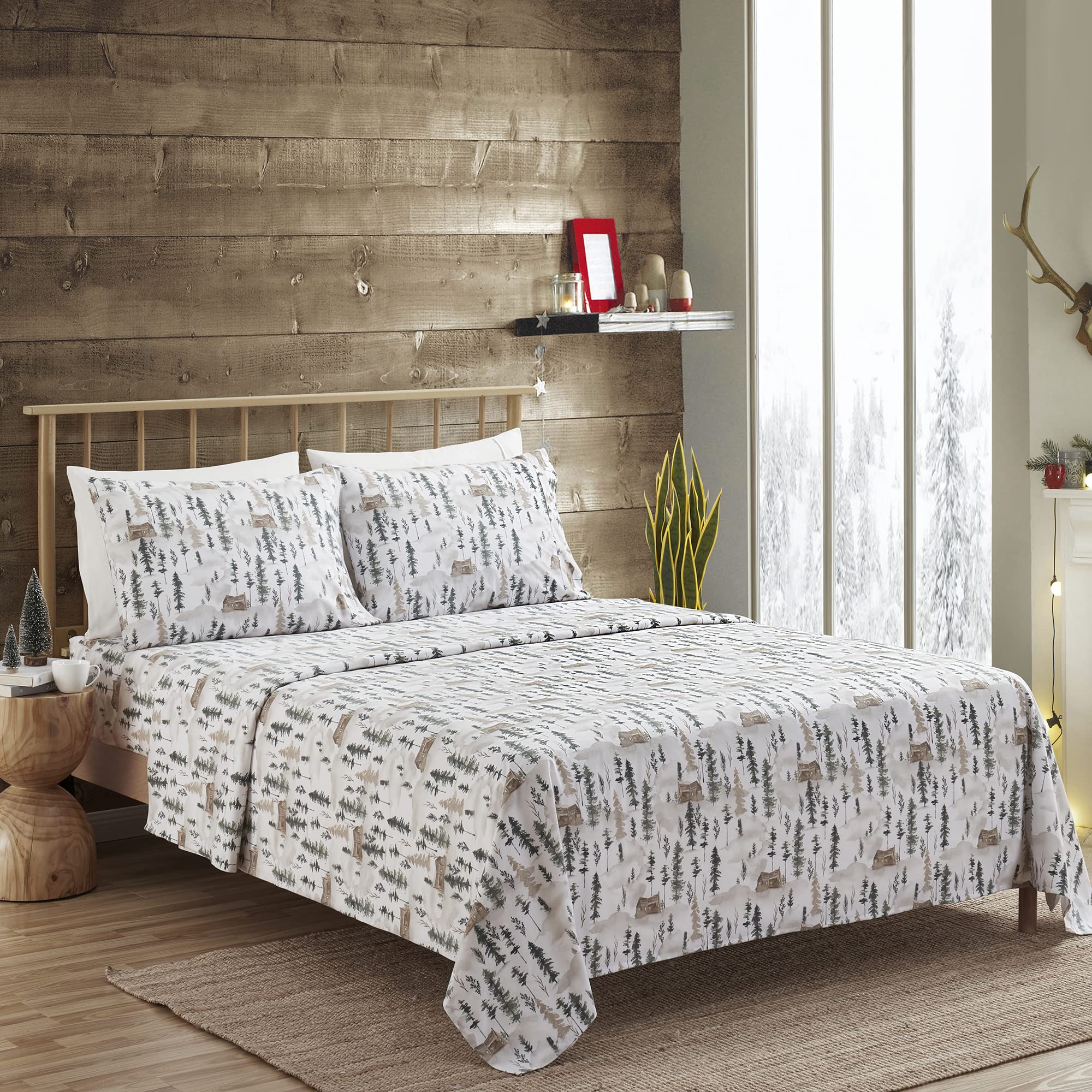 Foto 3 | Sábanas De Franela De La Colección Sweet Home Winter Cabin Lodge King - Venta Internacional.