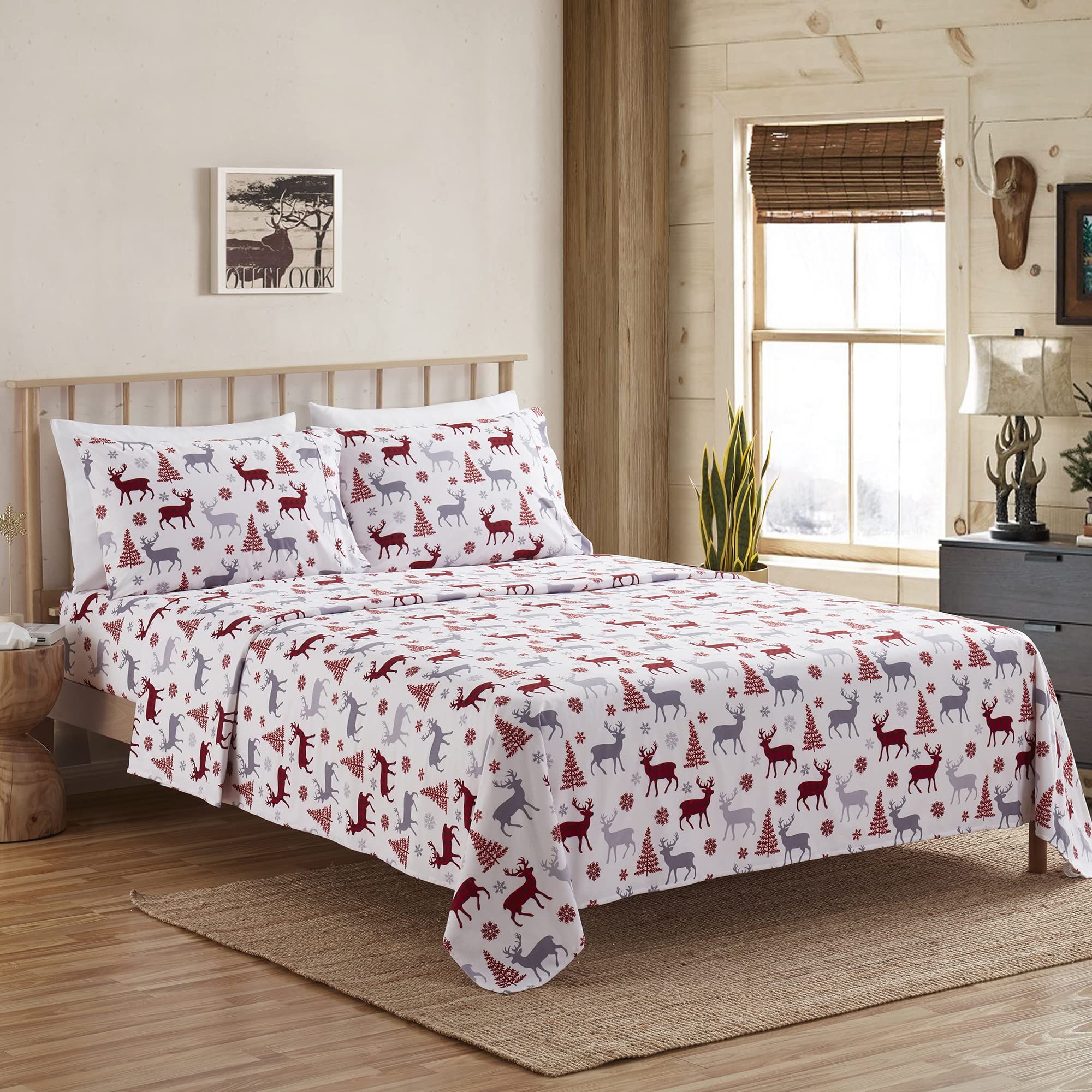 Foto 4 pulgar | Sábanas De Franela De La Colección Sweet Home Warm Queen Buffalo Deer - Venta Internacional.