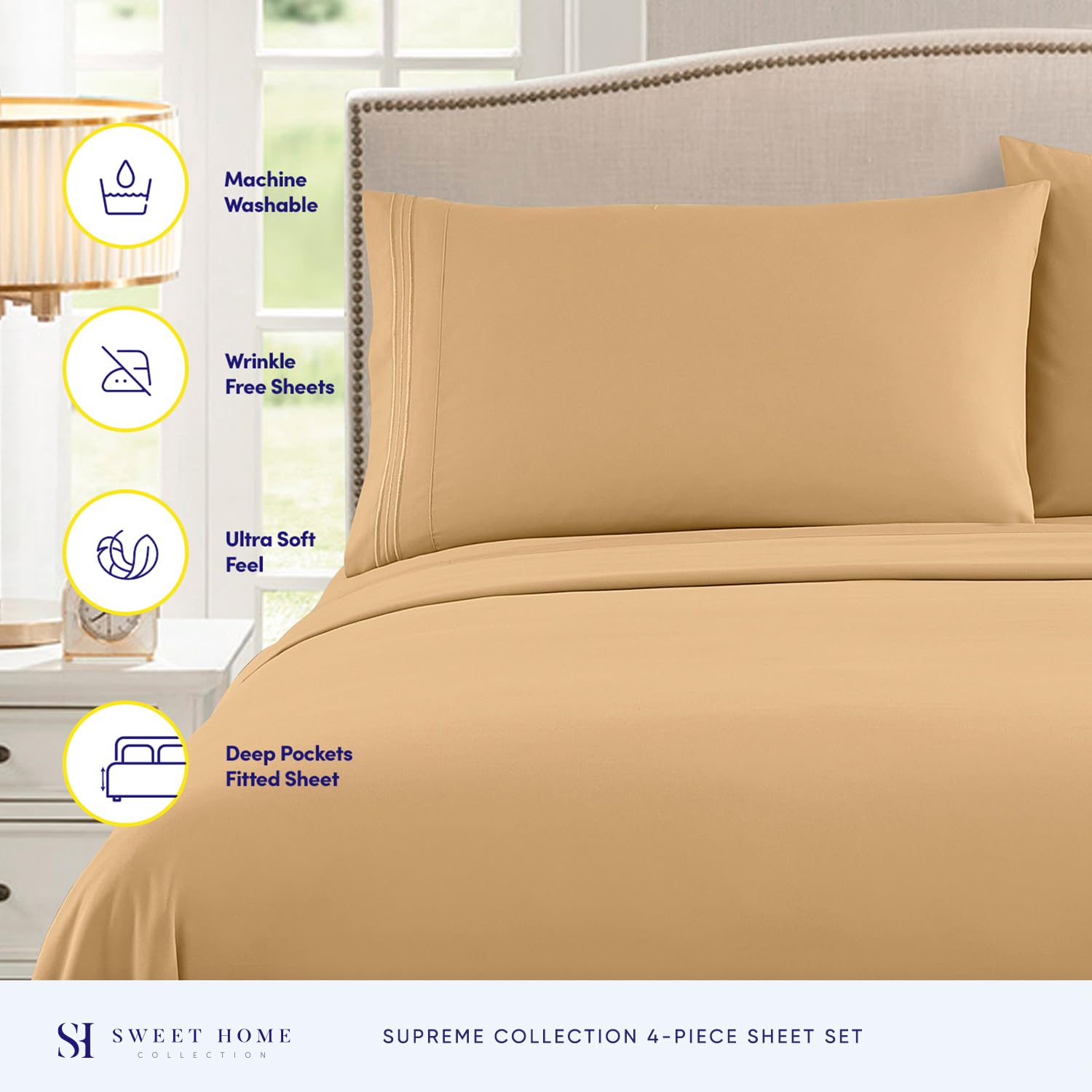 Foto 2 | Juego De Sábanas Sweet Home Collection Split King Size Camel - Venta Internacional.