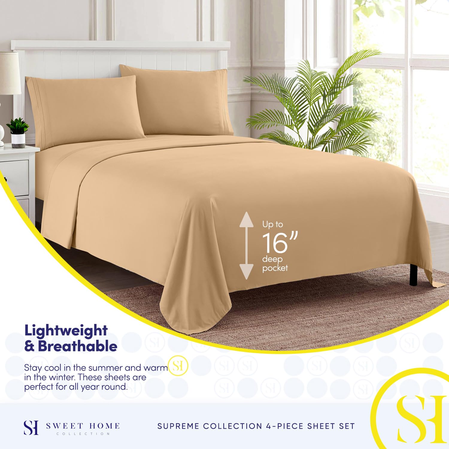 Foto 4 pulgar | Juego De Sábanas Sweet Home Collection Split King Size Camel - Venta Internacional.