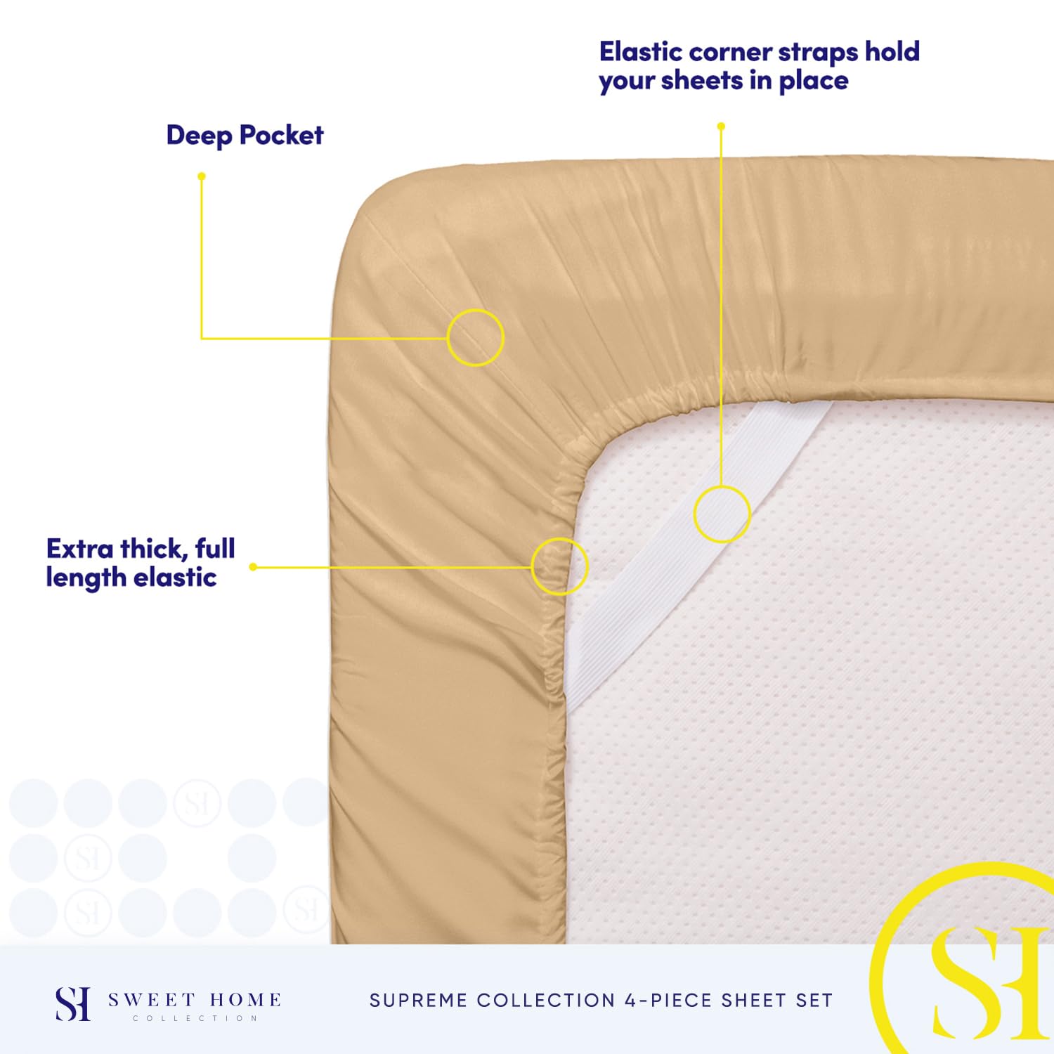 Foto 6 pulgar | Juego De Sábanas Sweet Home Collection Split King Size Camel - Venta Internacional.