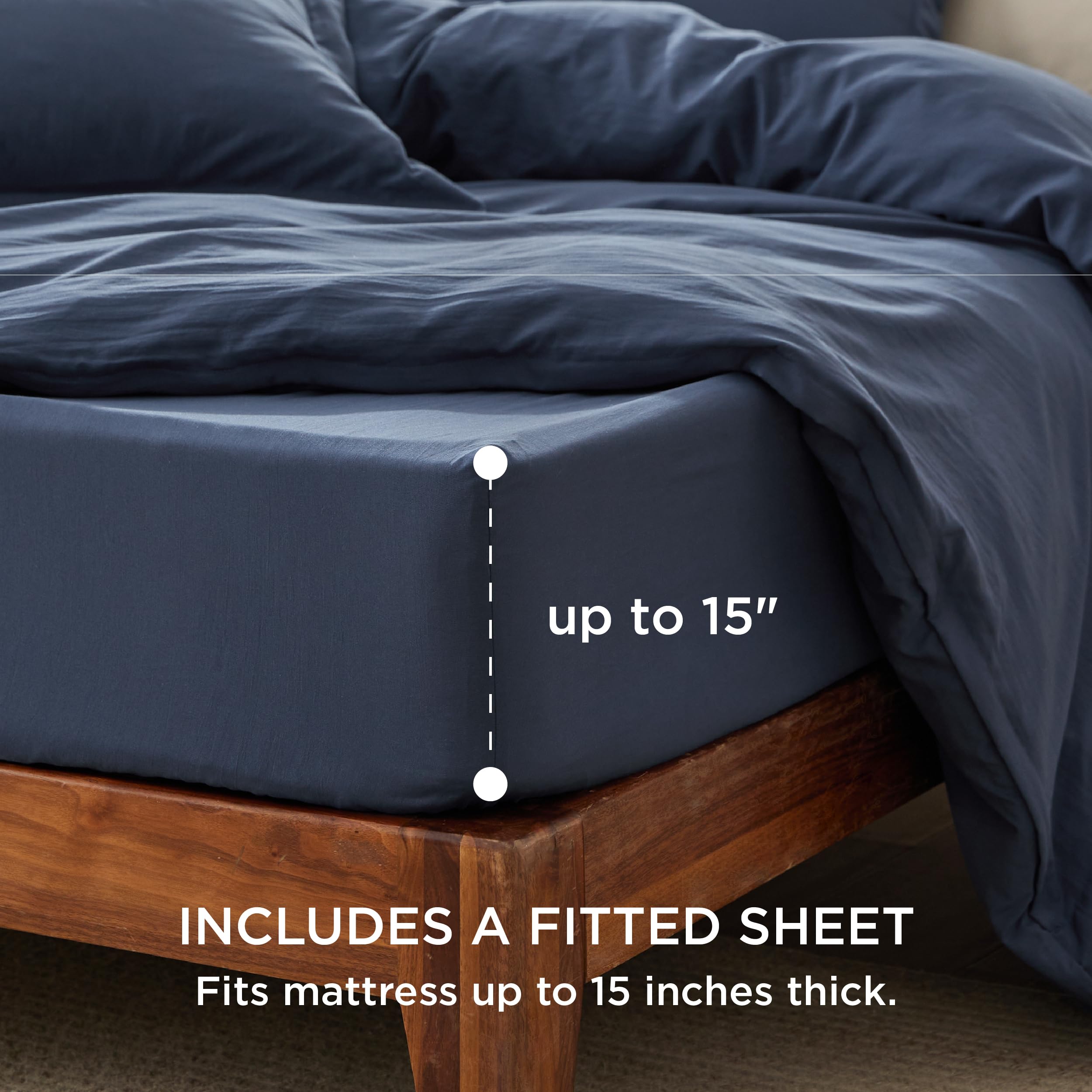 Foto 3 pulgar | Juego de Cama Bedsure Queen con Sábana Bajera Azul Marino - Venta Internacional