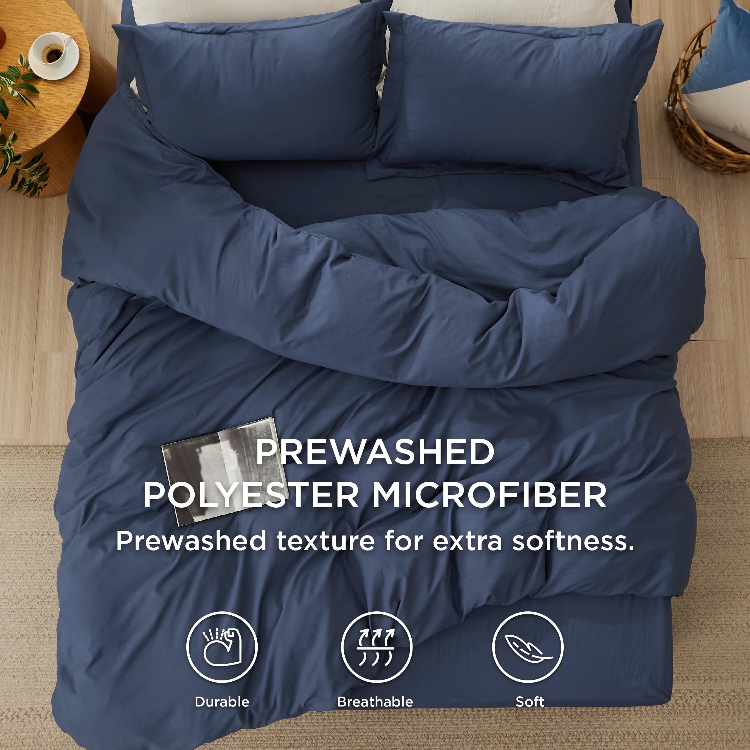 Foto 4 pulgar | Juego de Cama Bedsure Queen con Sábana Bajera Azul Marino - Venta Internacional