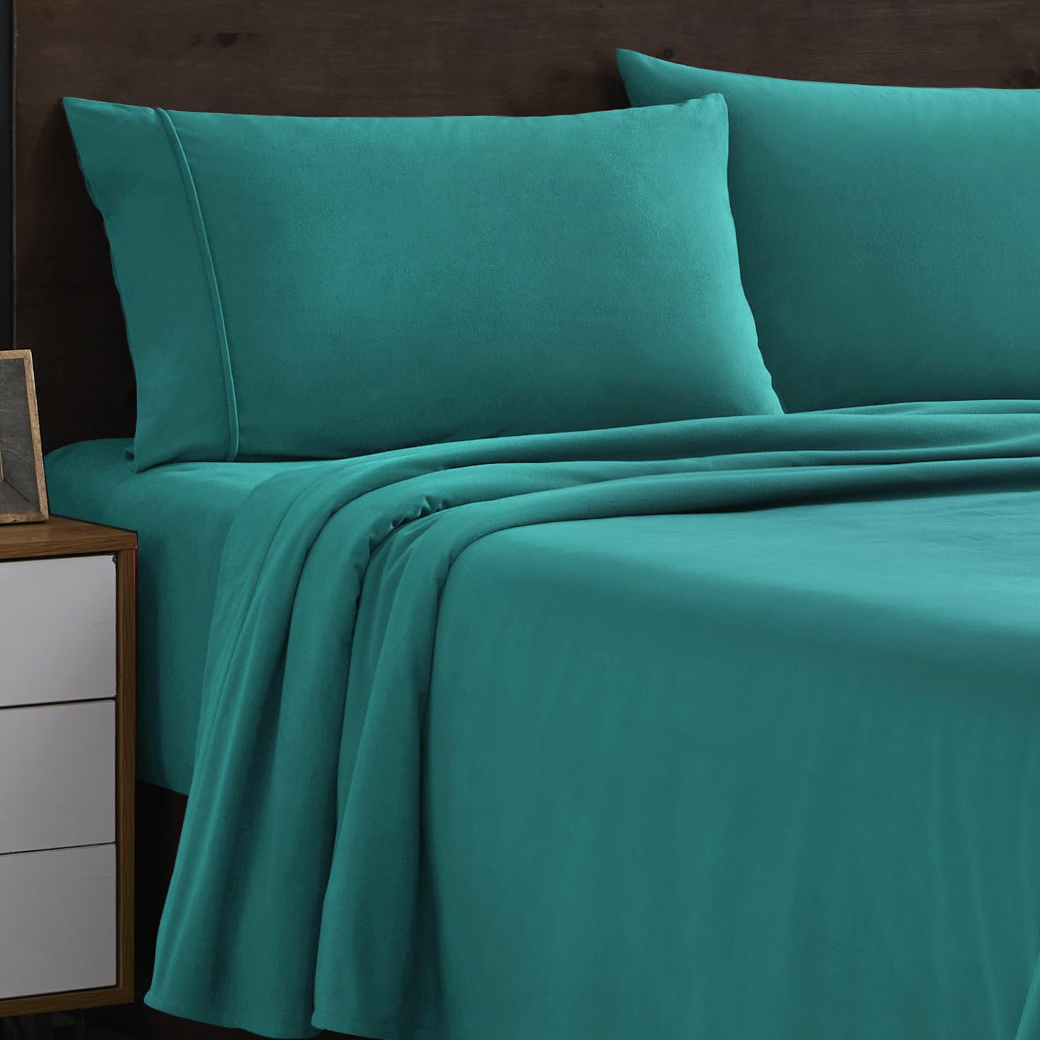 Sábanas De Franela Sweet Home Collection Queen, Color Verde Azulado - Venta Internacional.