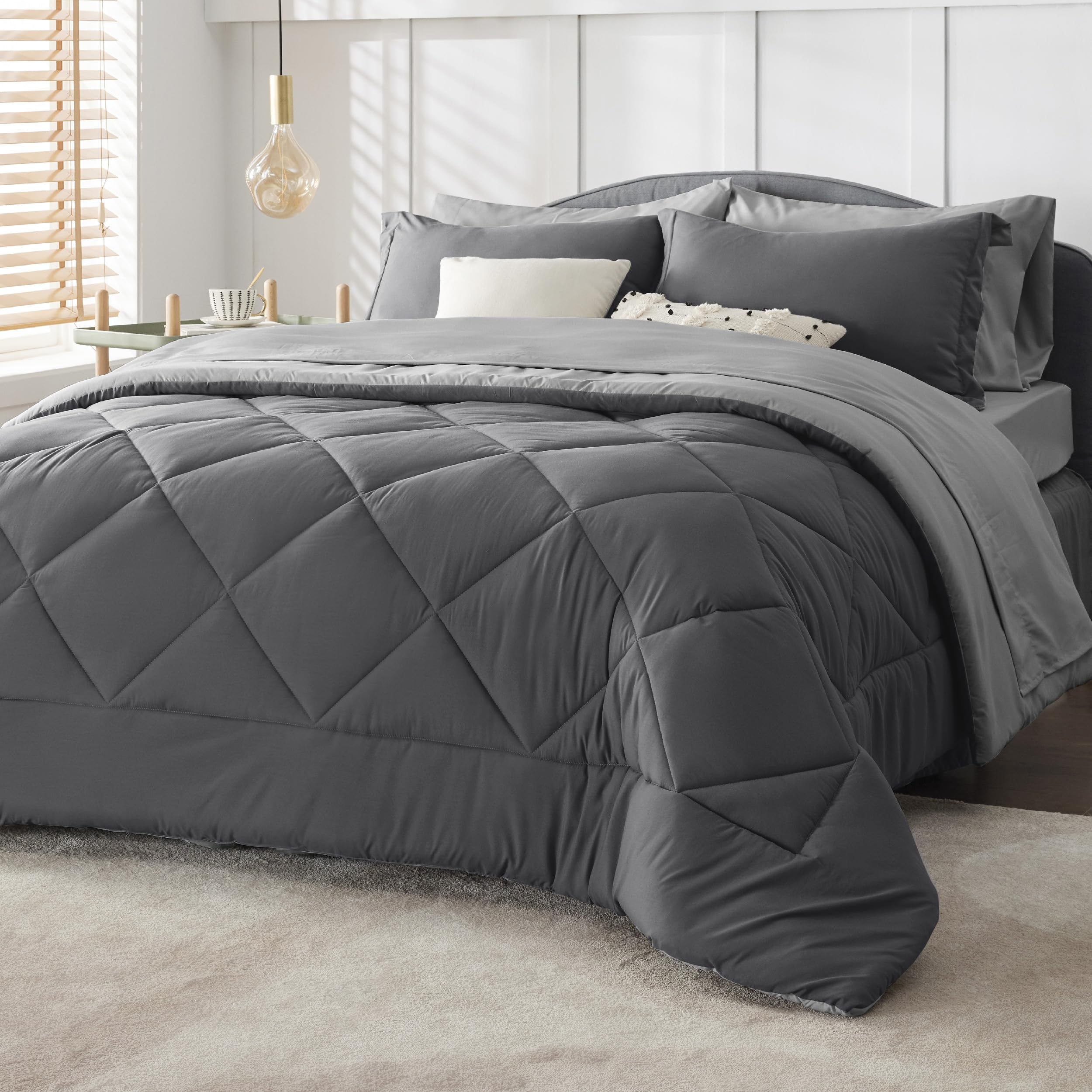 Juego de Edredón Bedsure King Gris  7 Piezas - Venta Internacional