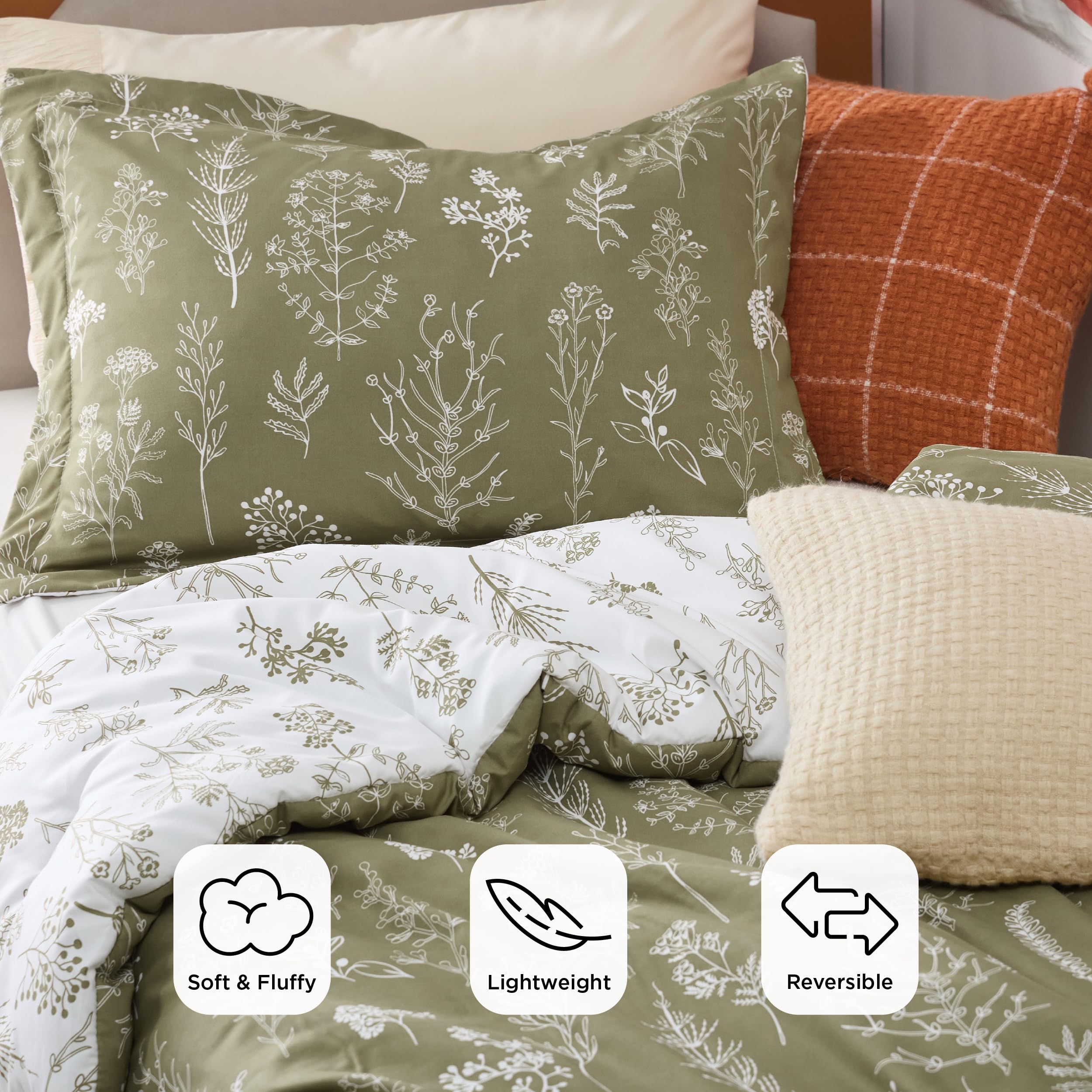 Foto 4 pulgar | Juego de Edredón Bedsure Twin Verde Oliva Con Estampado Floral - Venta Internacional