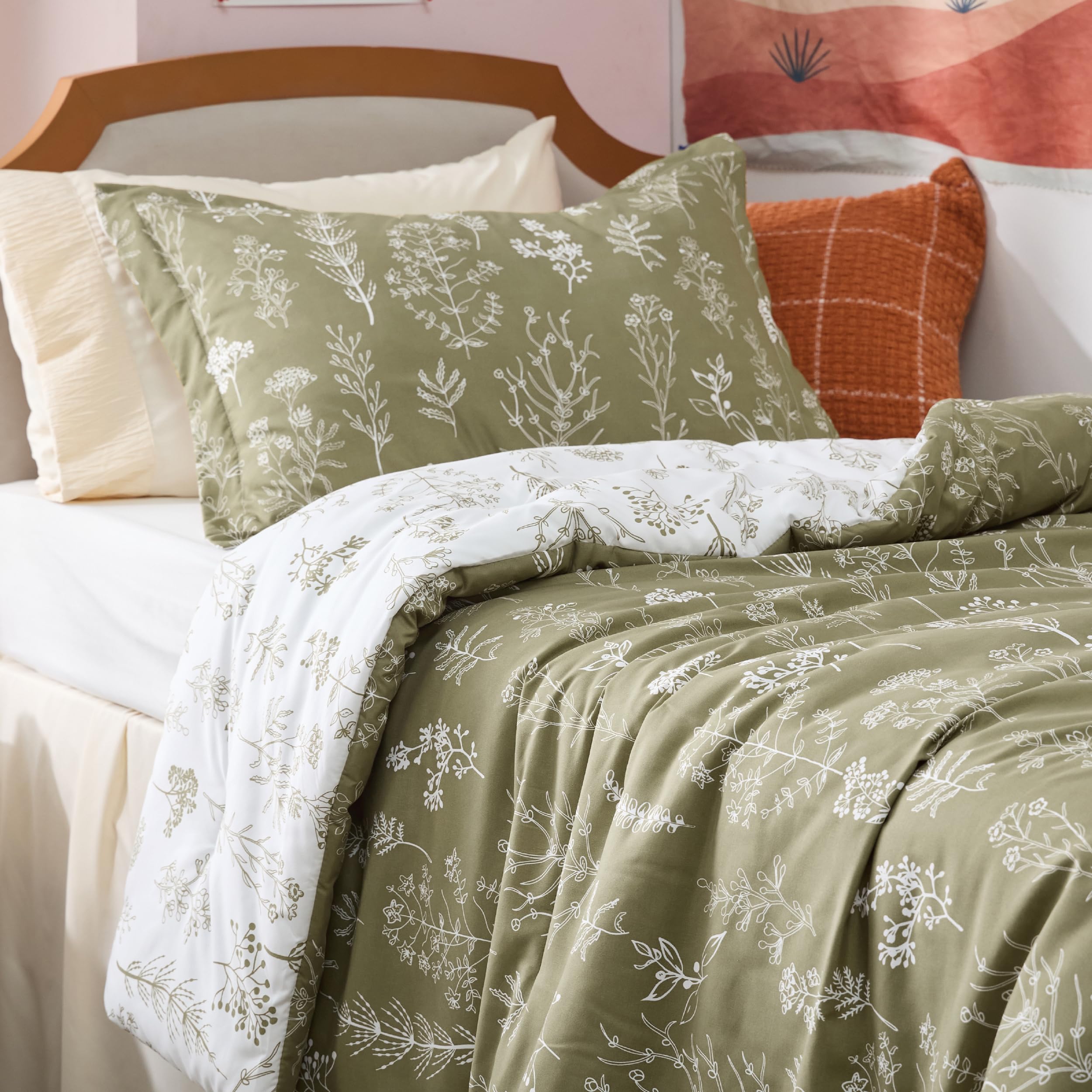 Foto 5 pulgar | Juego de Edredón Bedsure Twin Verde Oliva Con Estampado Floral - Venta Internacional