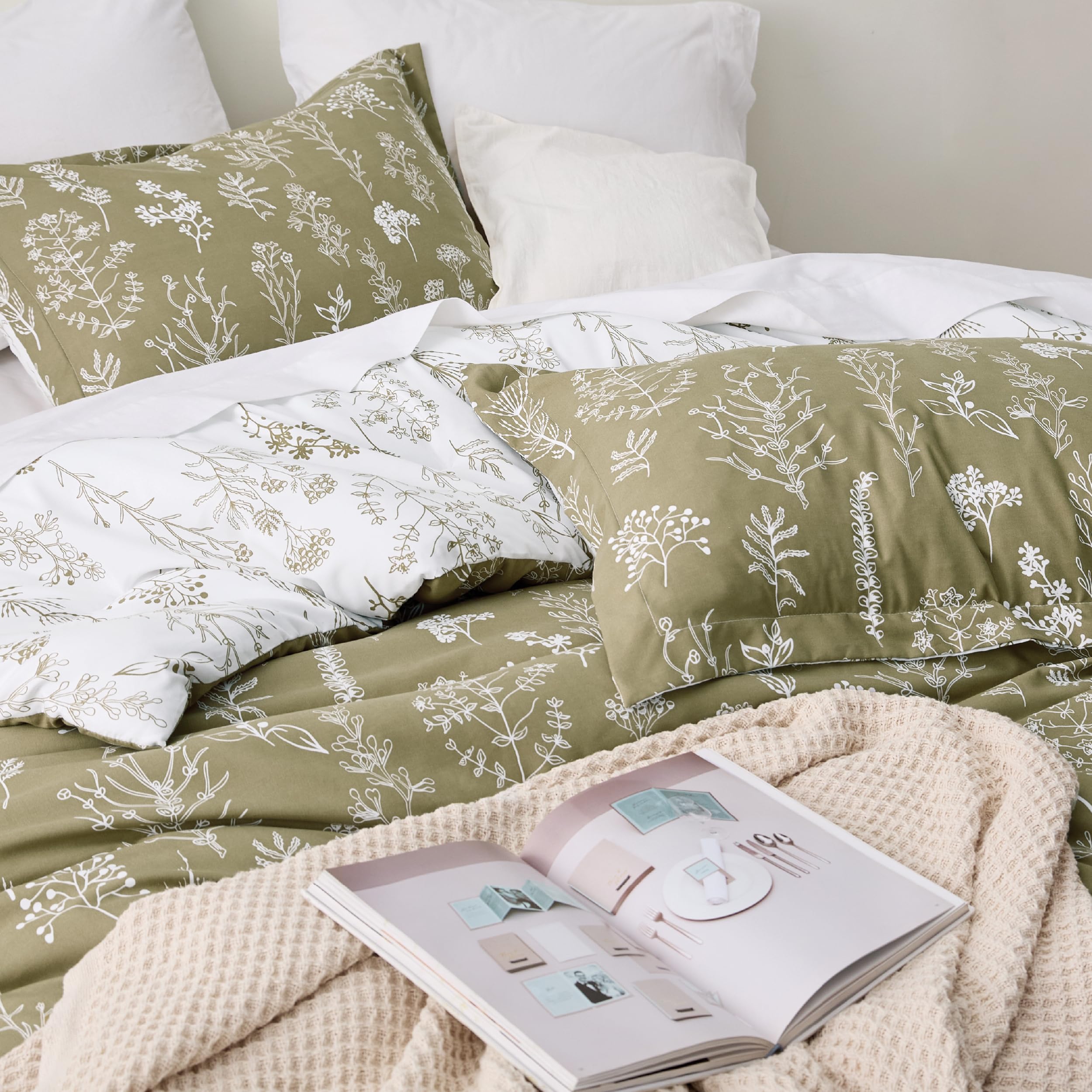 Foto 6 | Juego de Edredón Bedsure Twin Verde Oliva Con Estampado Floral - Venta Internacional