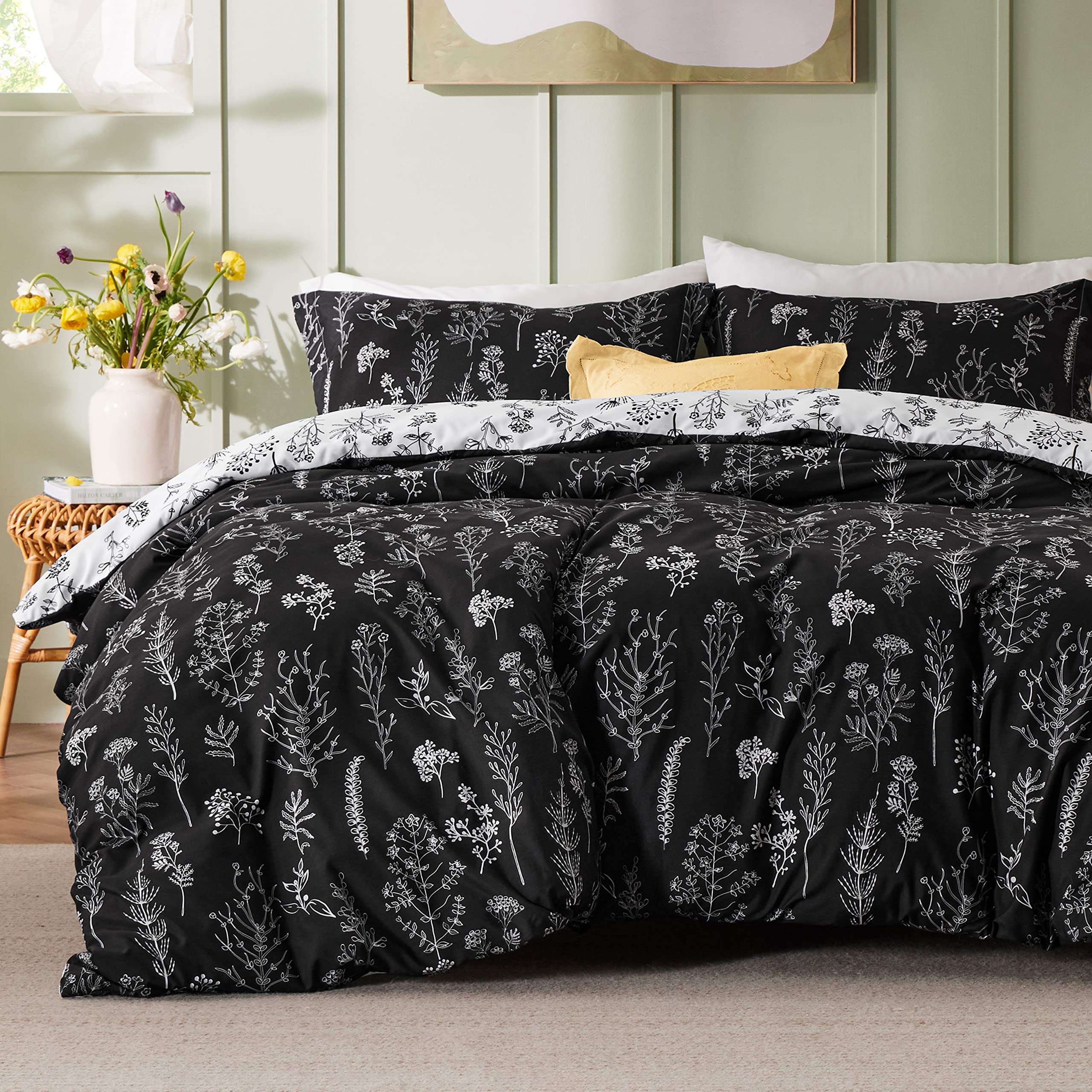 Foto 2 pulgar | Juego de Edredón Bedsure Queen Negro Con Estampado Floral 3 Piezas - Venta Internacional