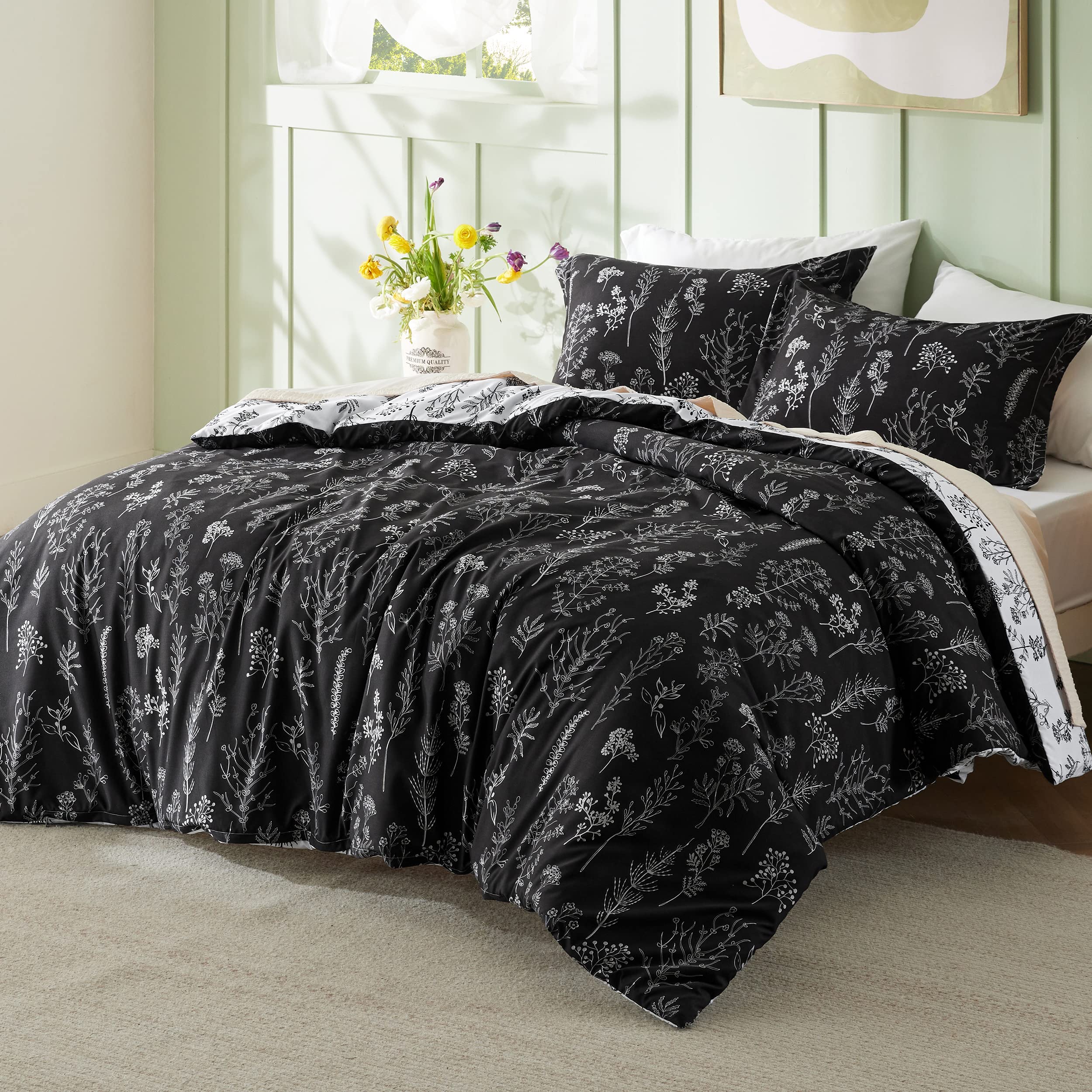 Foto 3 pulgar | Juego de Edredón Bedsure Queen Negro Con Estampado Floral 3 Piezas - Venta Internacional