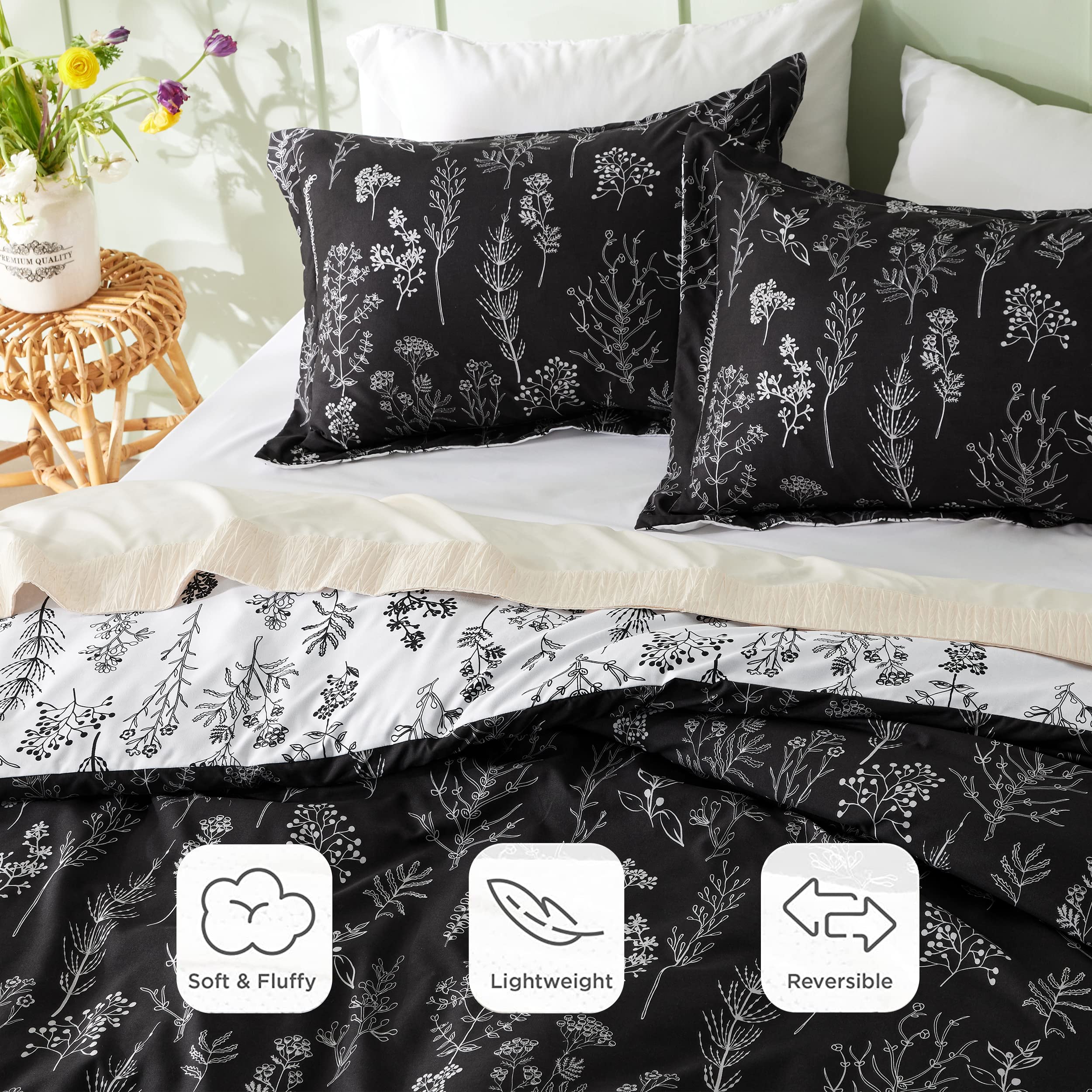 Foto 4 pulgar | Juego de Edredón Bedsure Queen Negro Con Estampado Floral 3 Piezas - Venta Internacional