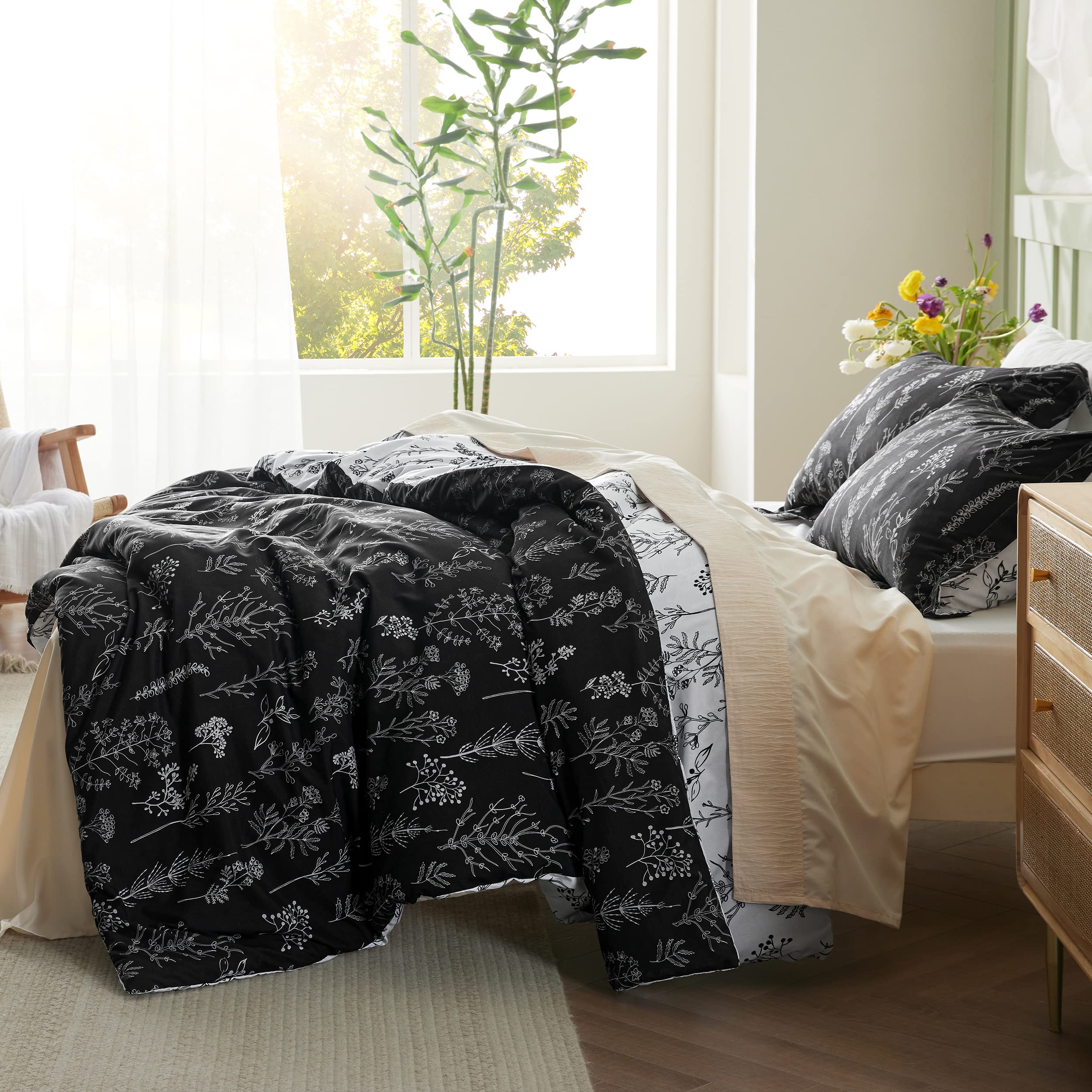 Foto 5 pulgar | Juego de Edredón Bedsure Queen Negro Con Estampado Floral 3 Piezas - Venta Internacional