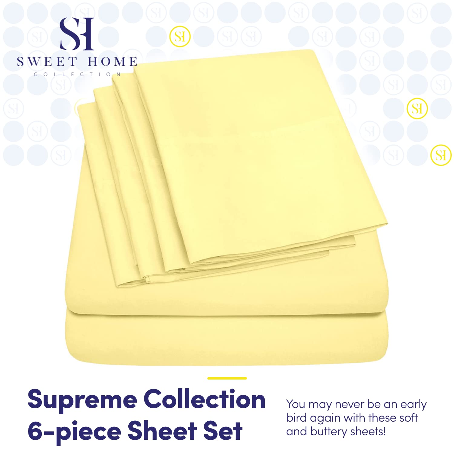Foto 2 | Juego De Sábanas Sweet Home Collection Queen, Color Amarillo Pálido, 6 Piezas - Venta Internacional.