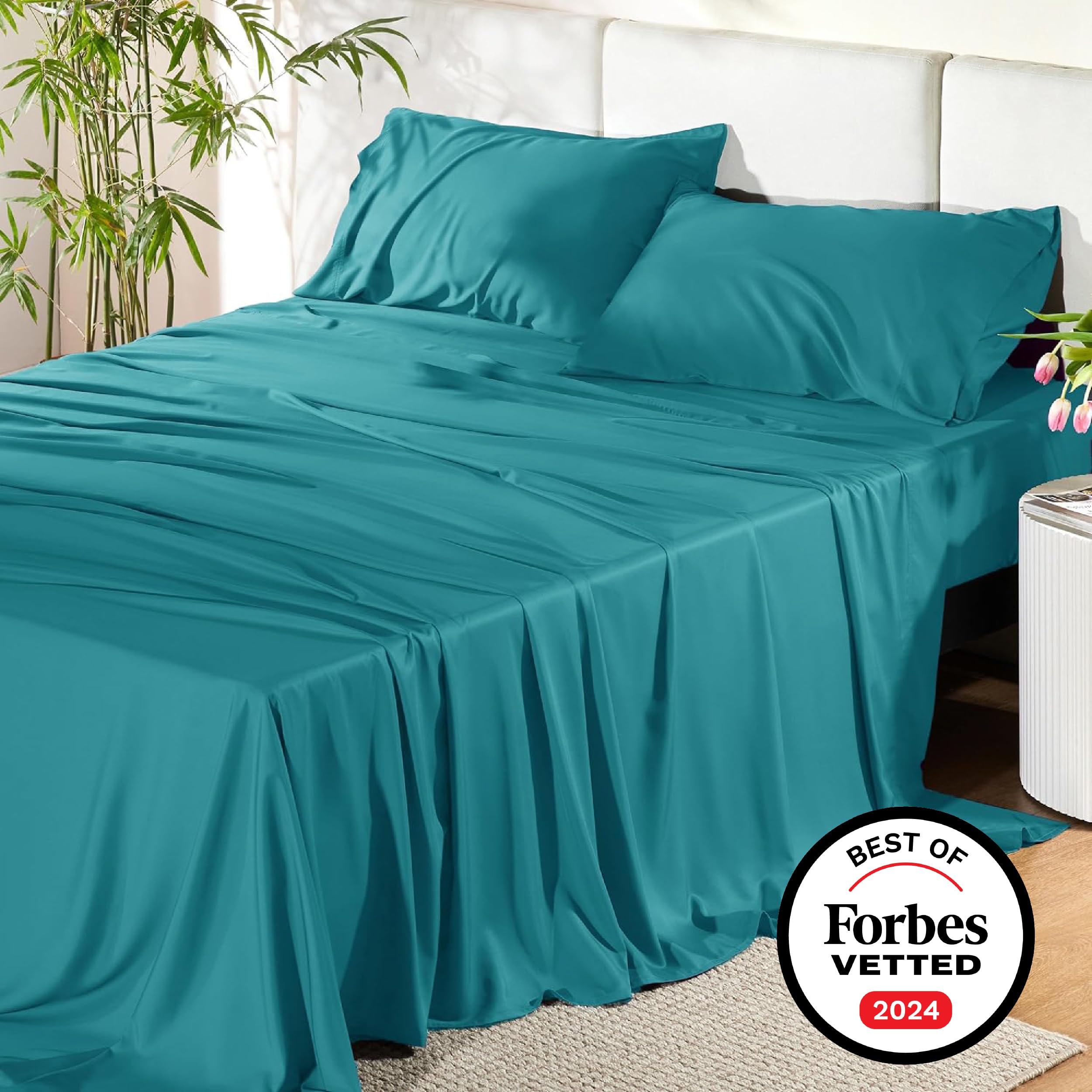 Foto 7 | Juego De Sábanas Bedsure Tamaño Queen, Rayón, Bambú, Color Turquesa - Venta Internacional.
