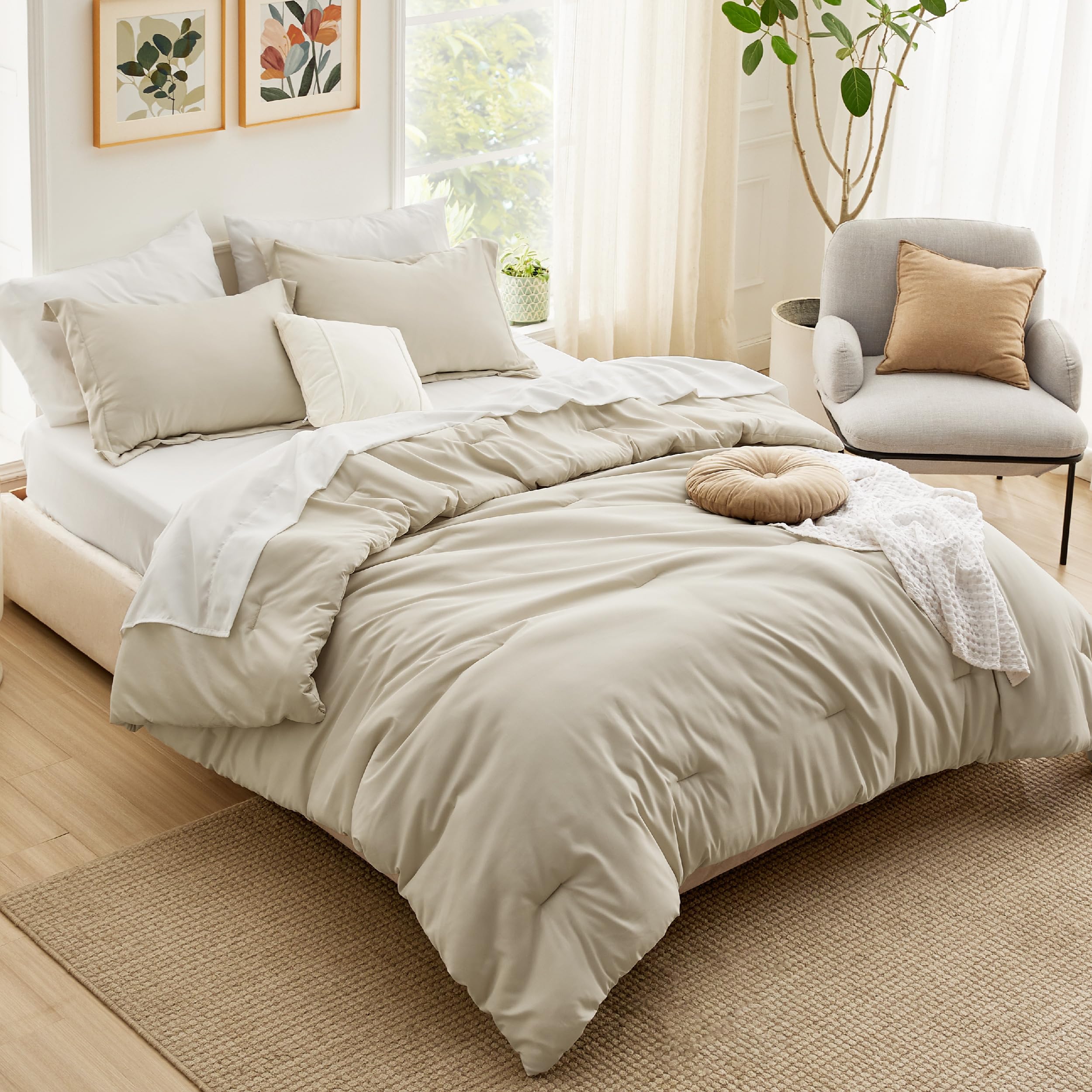 Juego de Edredón Bedsure King, Beige  7 Piezas - Venta Internacional