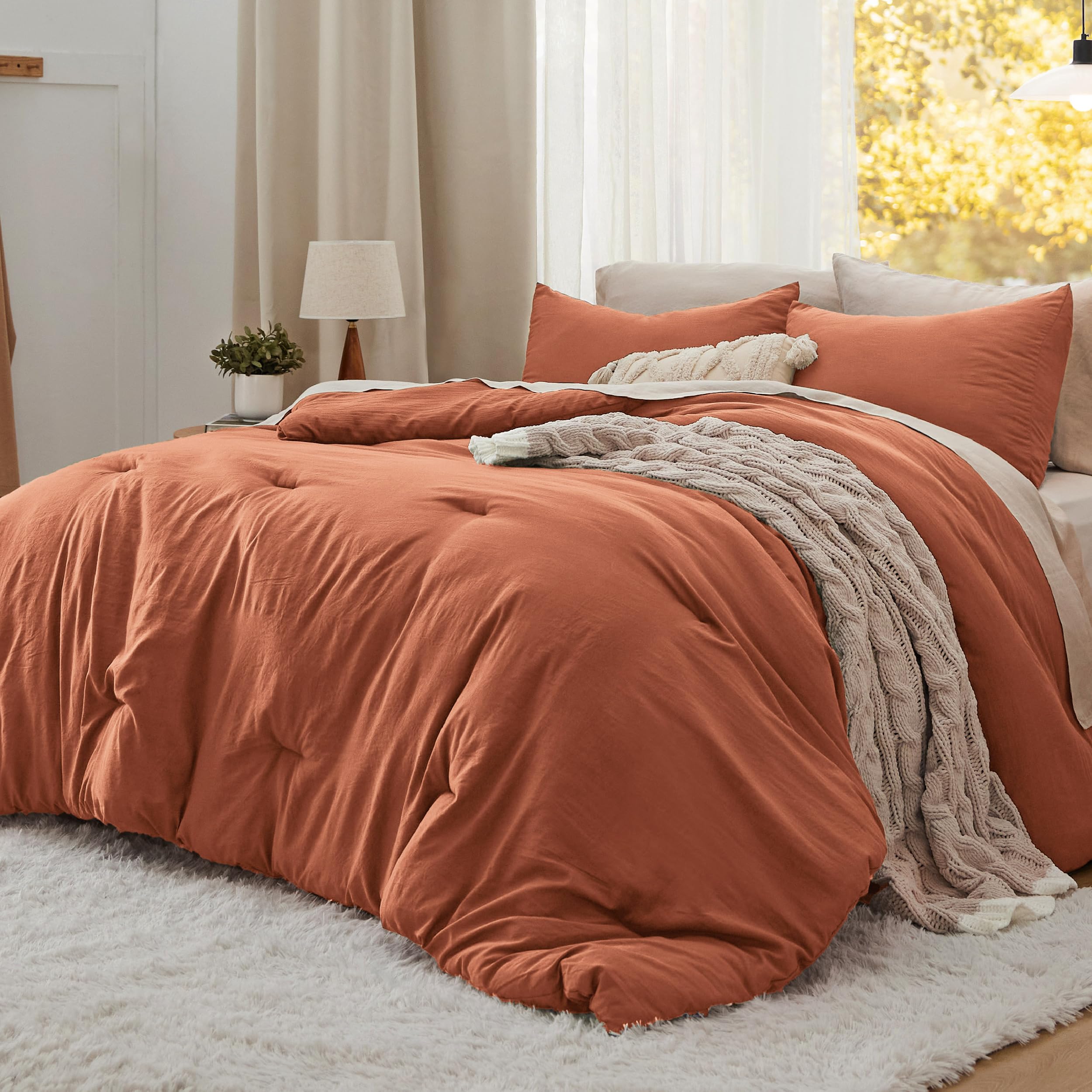 Juego de Edredón Bedsure Tamaño King Naranja Quemado 3 Piezas - Venta Internacional