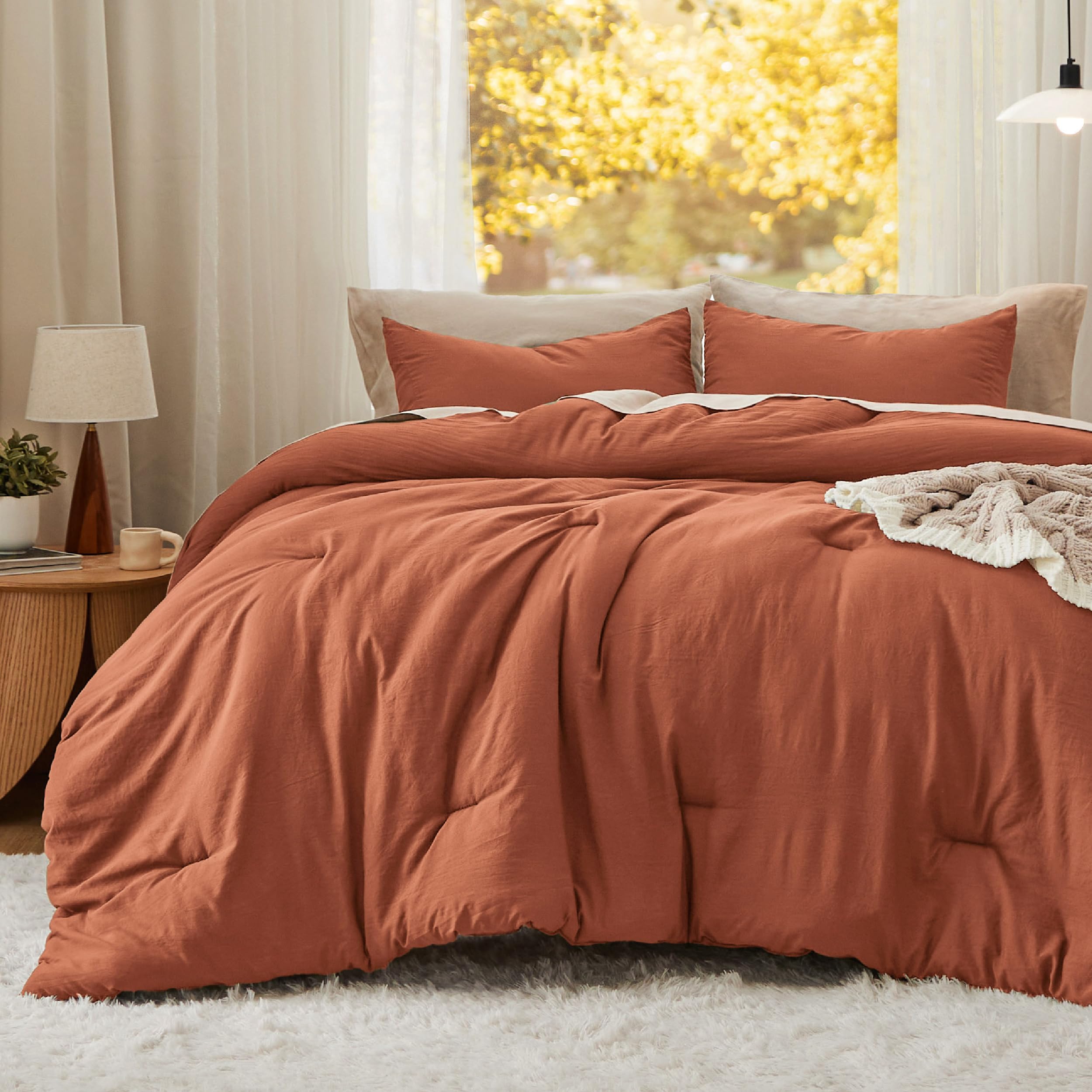 Foto 2 | Juego de Edredón Bedsure Tamaño King Naranja Quemado 3 Piezas - Venta Internacional