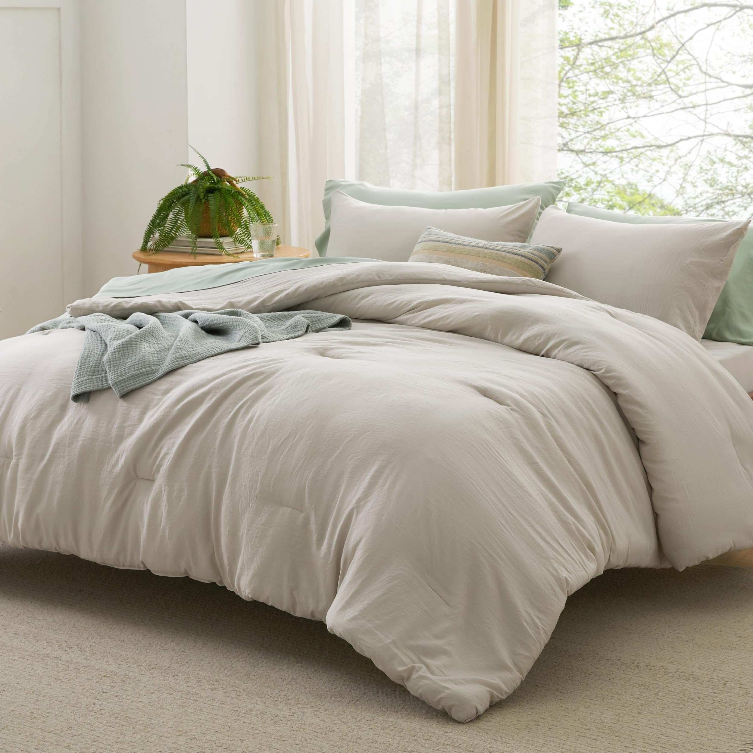 Foto 1 | Juego de Edredón Bedsure Tamaño King Beige Prelavado 3 Piezas - Venta Internacional