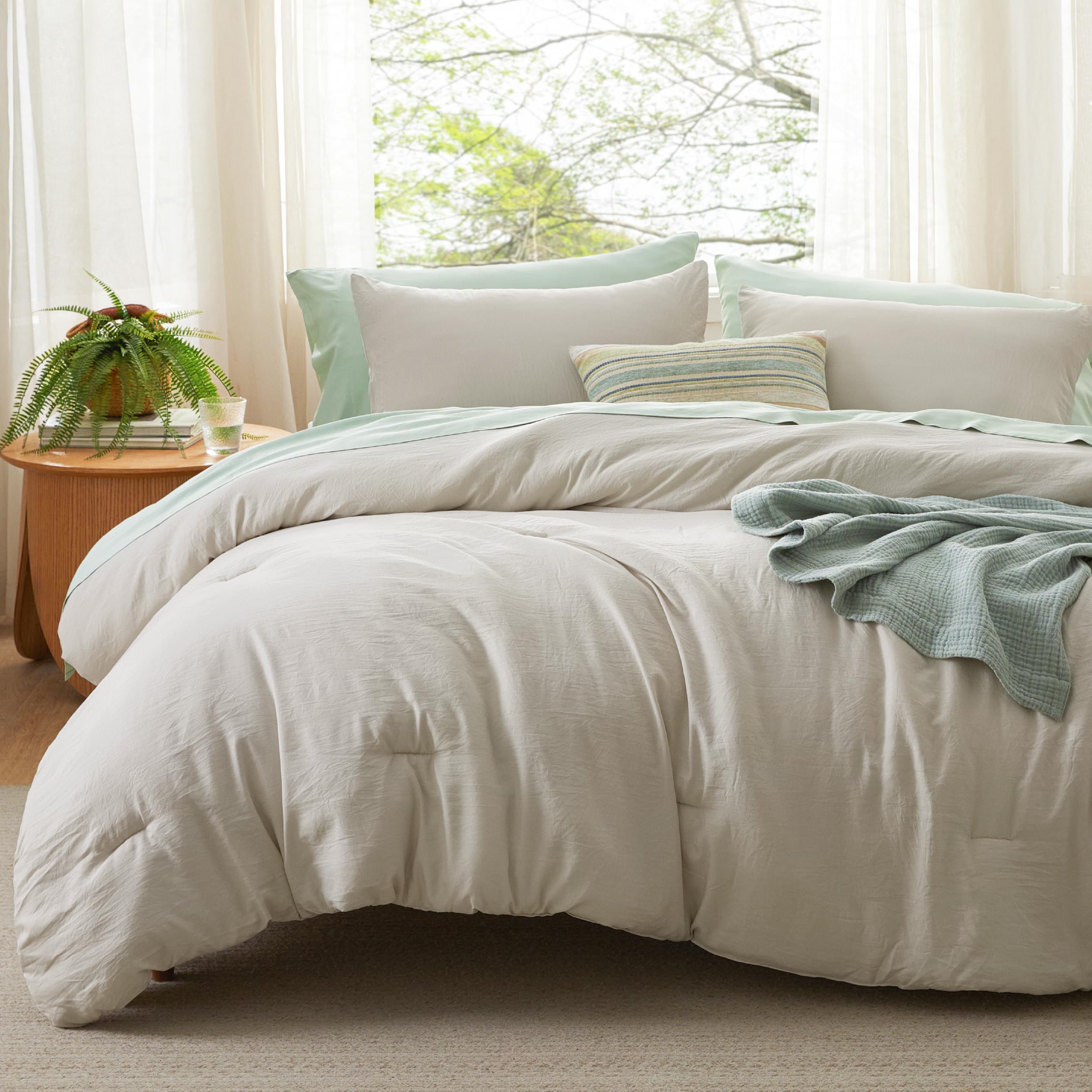 Foto 2 | Juego de Edredón Bedsure Tamaño King Beige Prelavado 3 Piezas - Venta Internacional