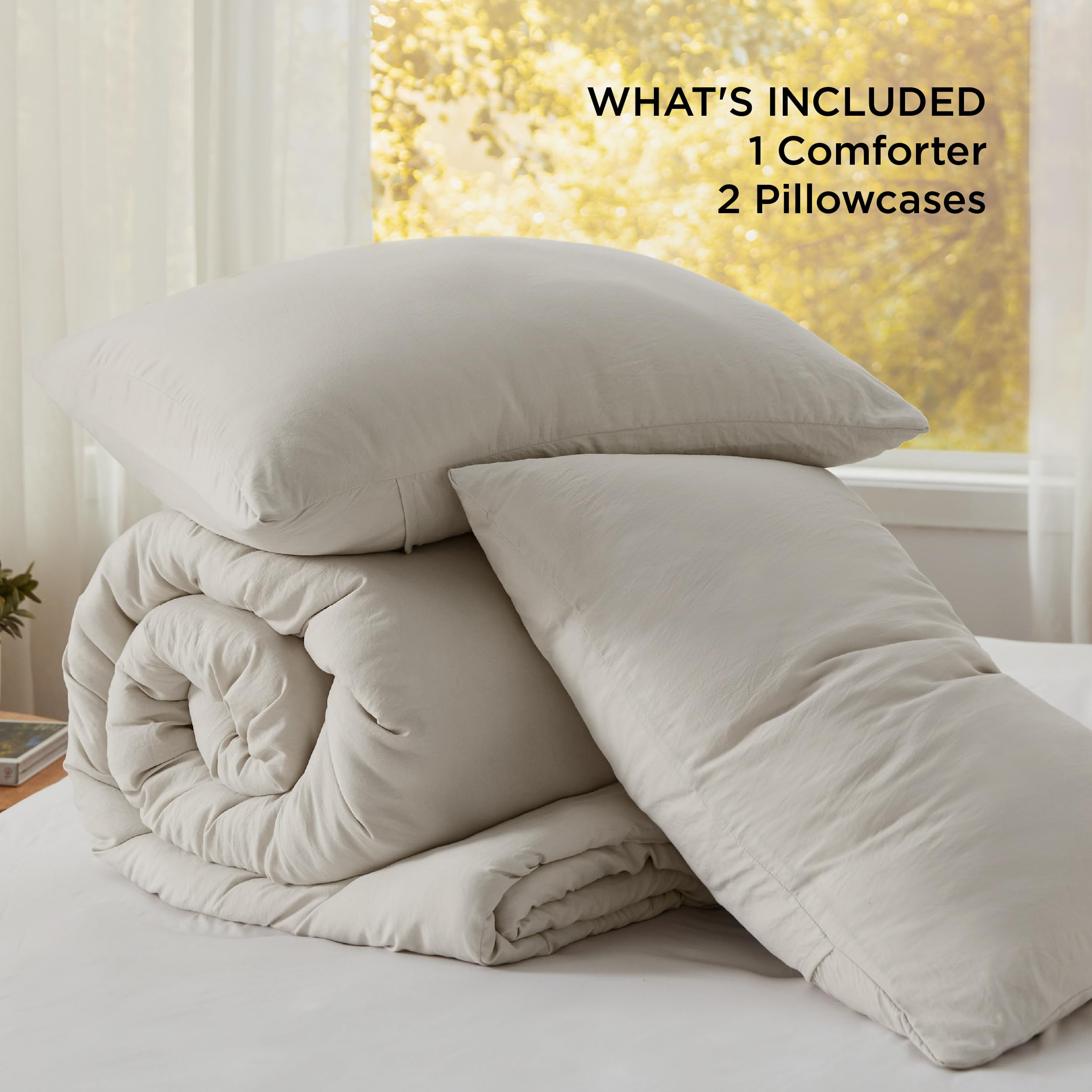 Foto 7 pulgar | Juego de Edredón Bedsure Tamaño King Beige Prelavado 3 Piezas - Venta Internacional