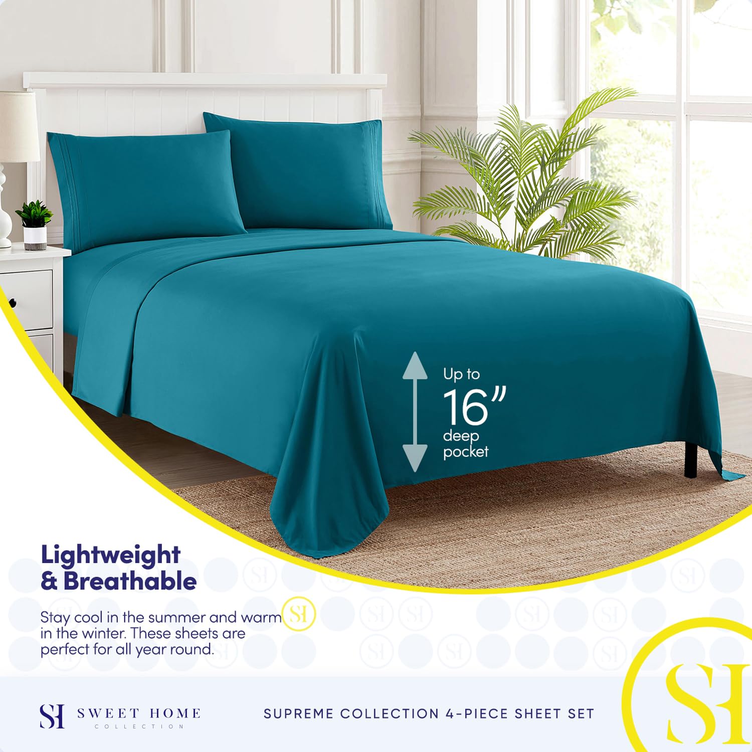 Foto 4 pulgar | Sábanas Sweet Home Collection 1800 Supreme King, Color Verde Azulado - Venta Internacional.
