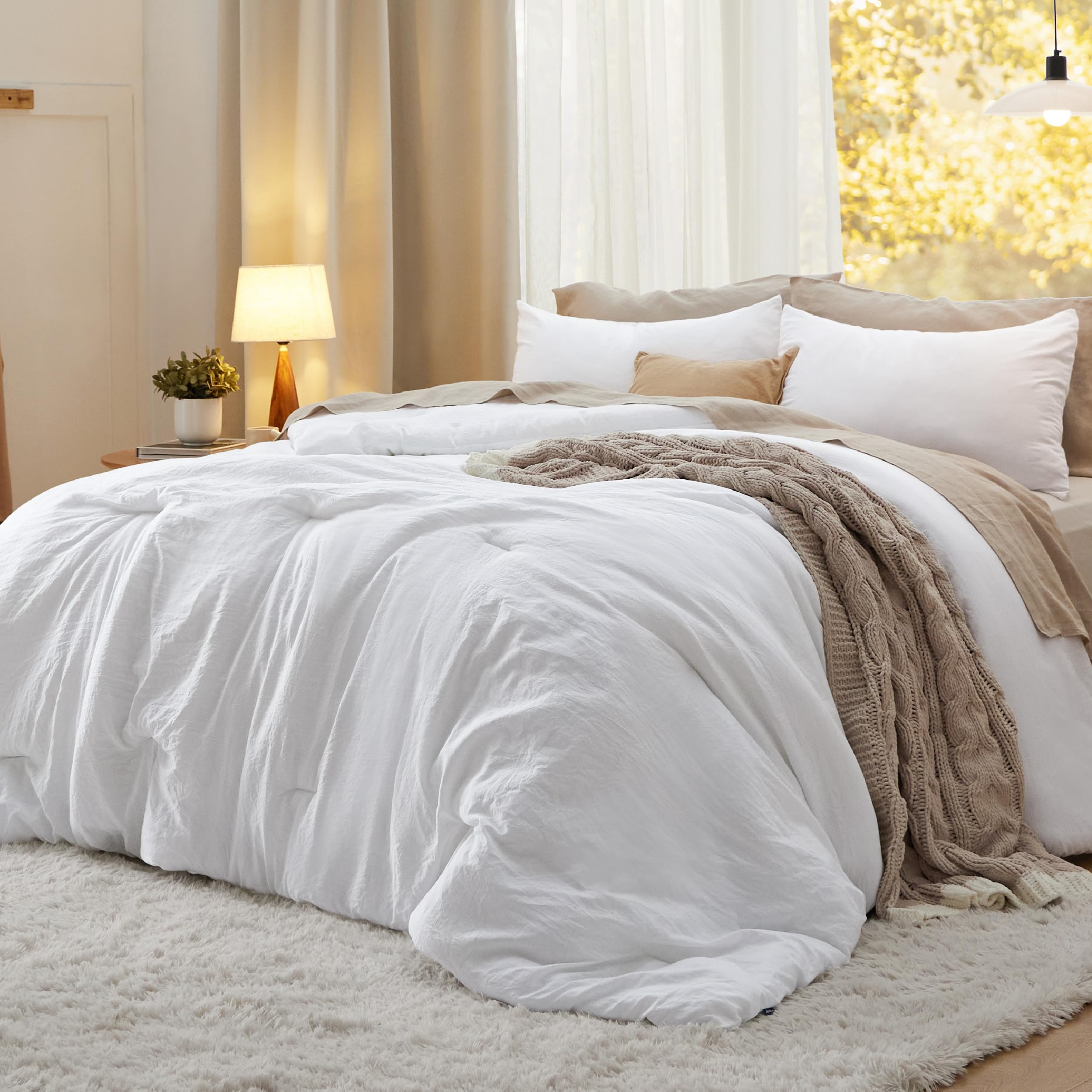 Juego De Edredón Bedsure Extragrande, Color Blanco, 3 Piezas - Venta Internacional.