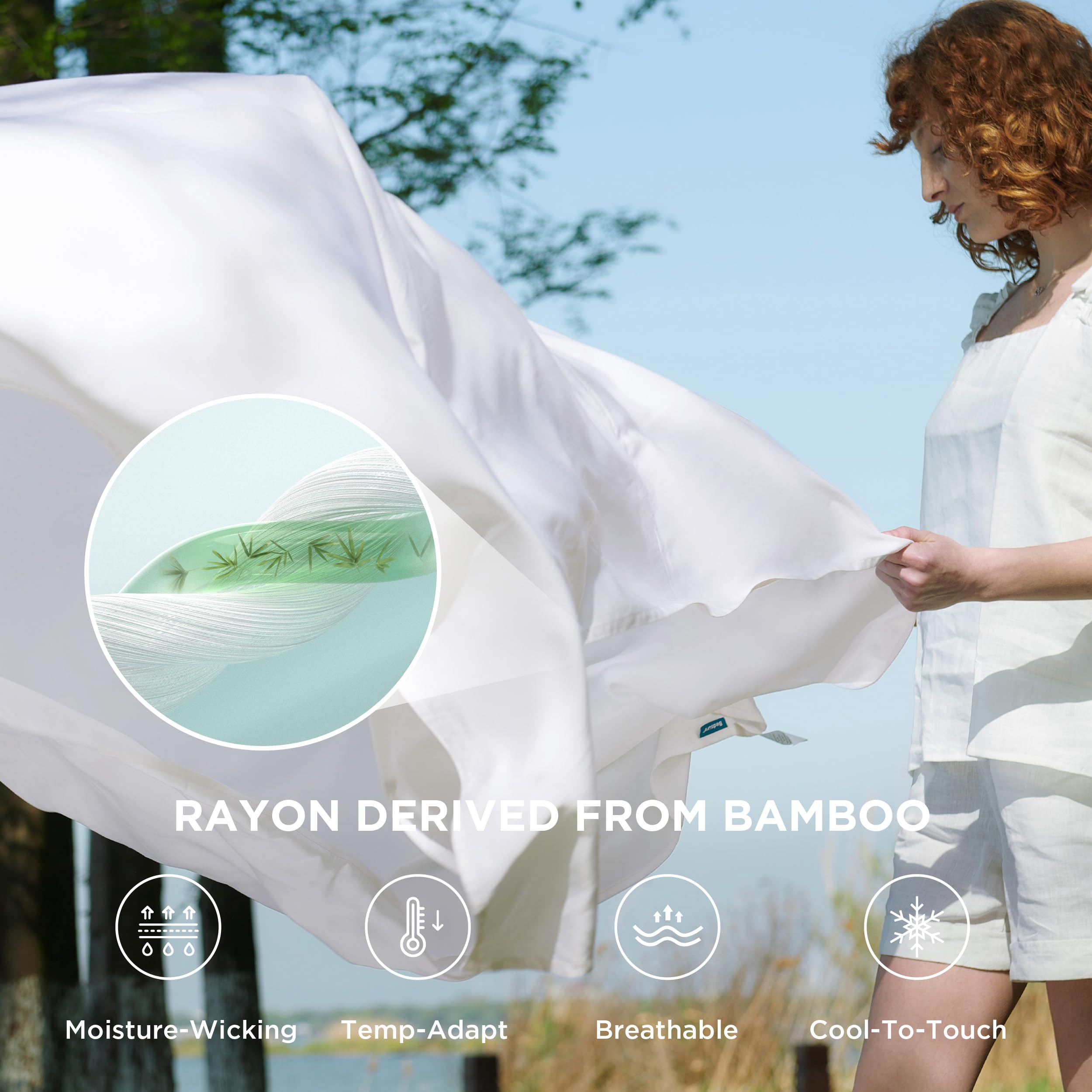 Foto 4 | Juego De Sábanas Bedsure King Size Cooling Rayon Bamboo White - Venta Internacional.