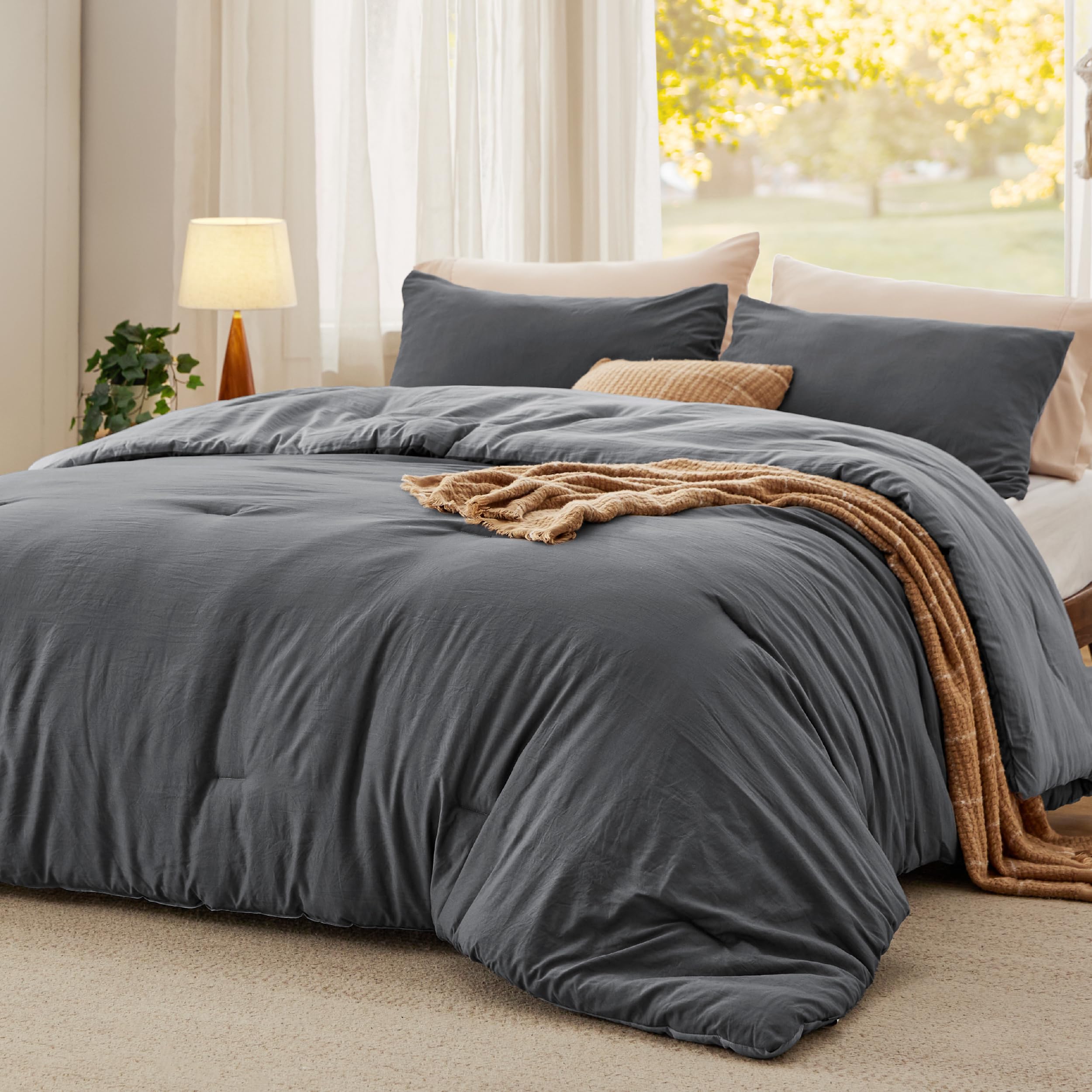 Foto 1 | Juego de Edredón Bedsure Tamaño Queen Reversible Gris 3 Piezas - Venta Internacional
