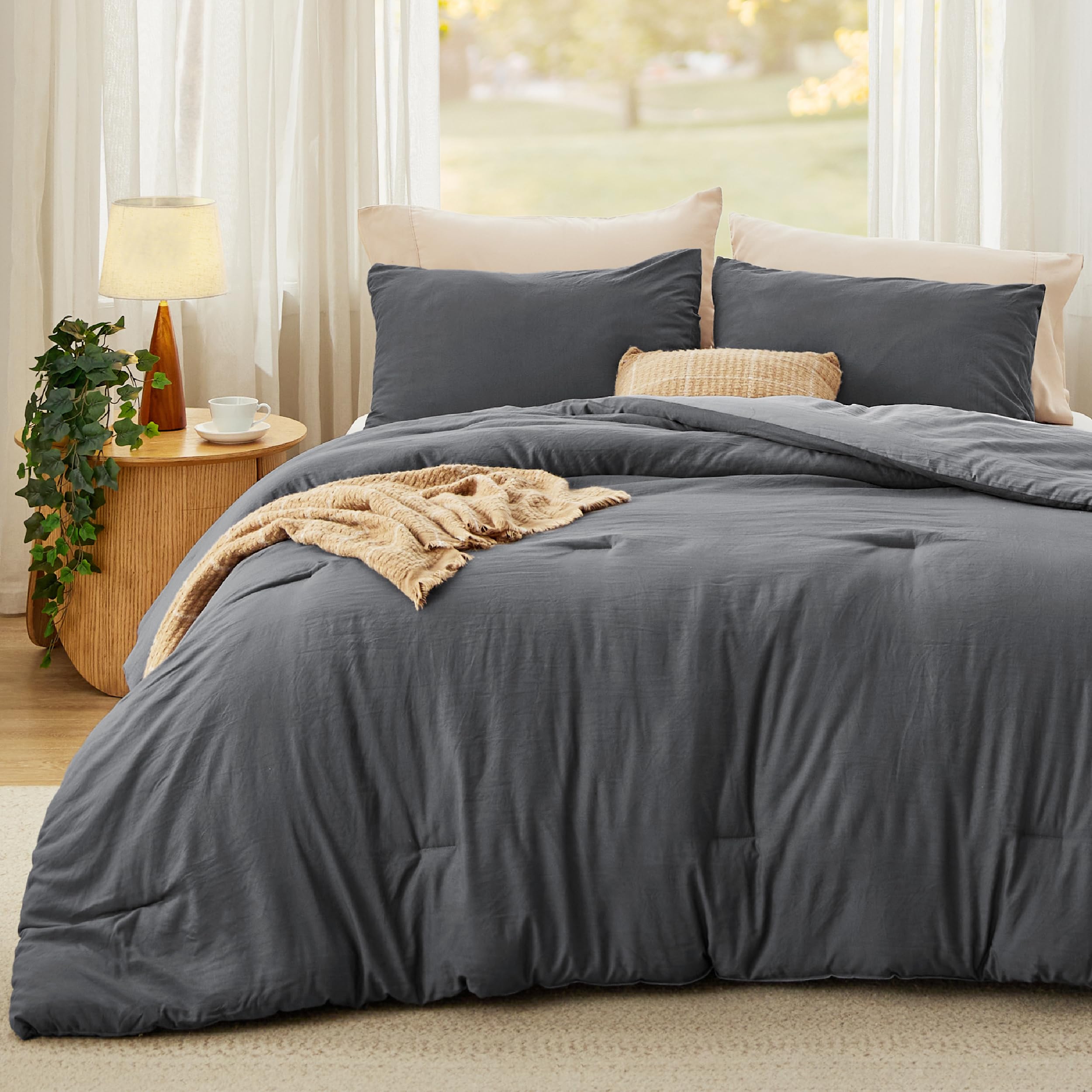 Foto 2 | Juego de Edredón Bedsure Tamaño Queen Reversible Gris 3 Piezas - Venta Internacional