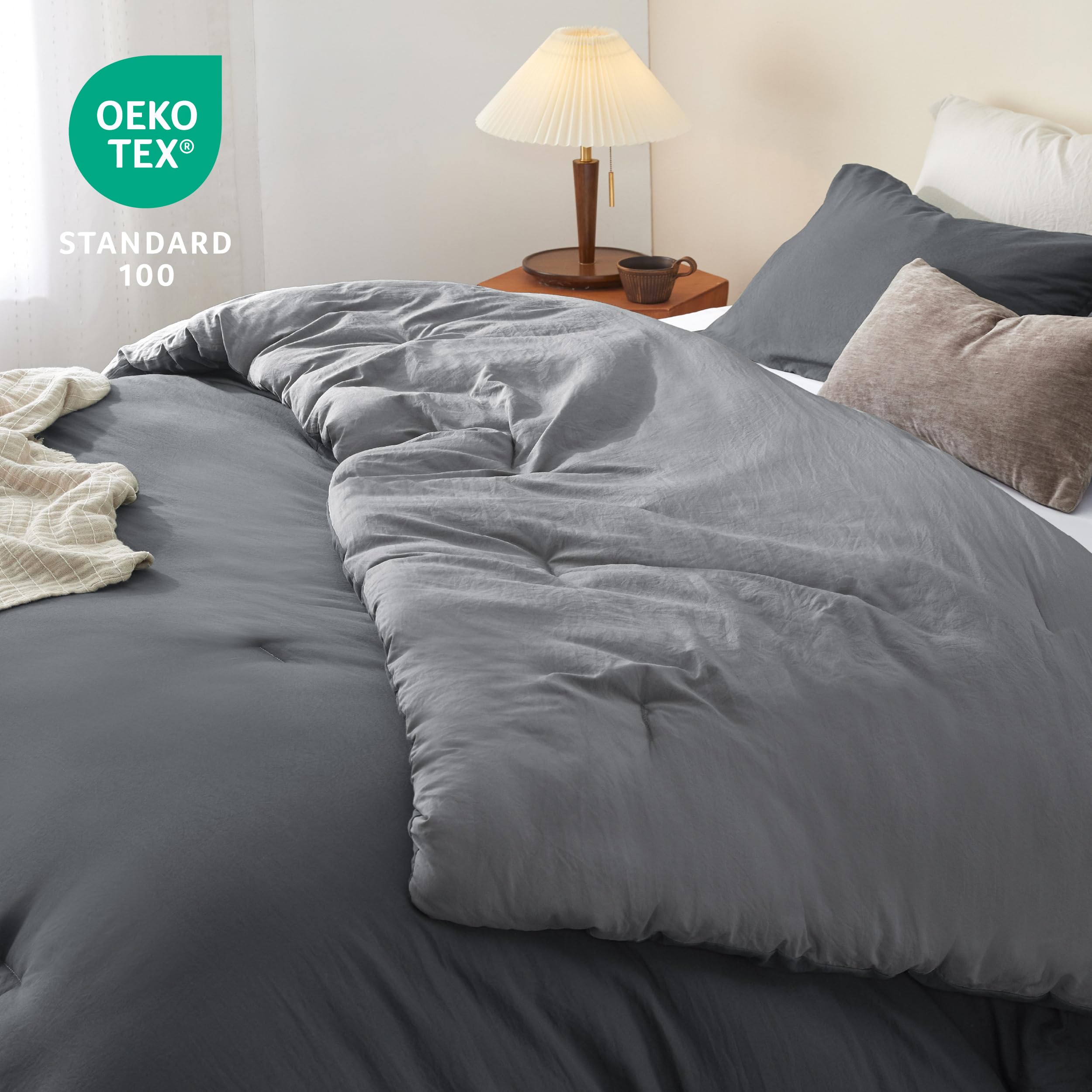 Foto 5 pulgar | Juego de Edredón Bedsure Tamaño Queen Reversible Gris 3 Piezas - Venta Internacional